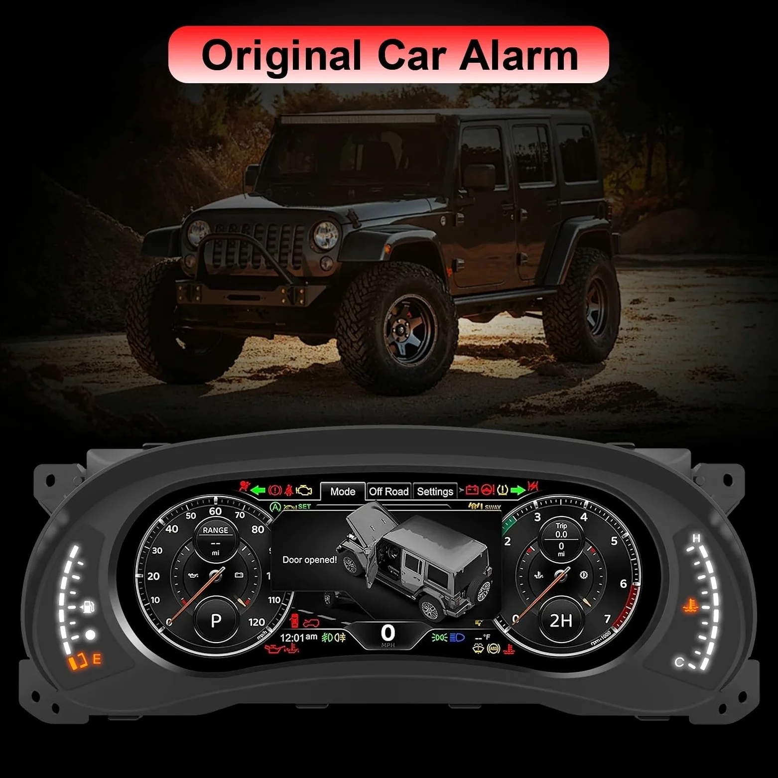 Pantalla Coche Salpicadero Compatible con Jeep Wrangler JK 2011-2018, panel digital de 12,3" con pantalla de 1920 x 720, antirreflejo y sistema operativo Linux.
