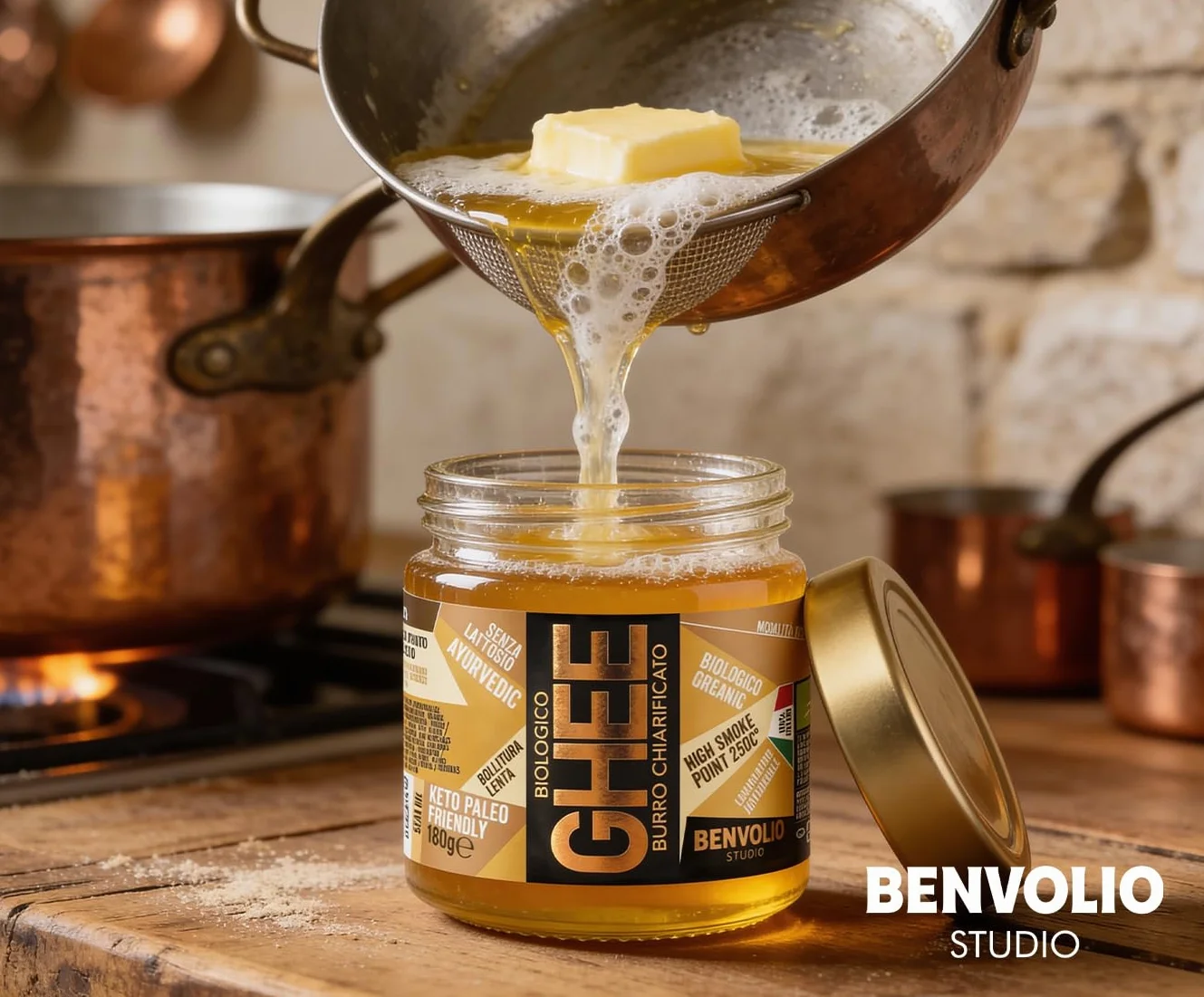 Benvolio Ghee Mantequilla Clarificada Ecológica 180g Italiana Sin Lactosa Alto Punto de Humo 250°C