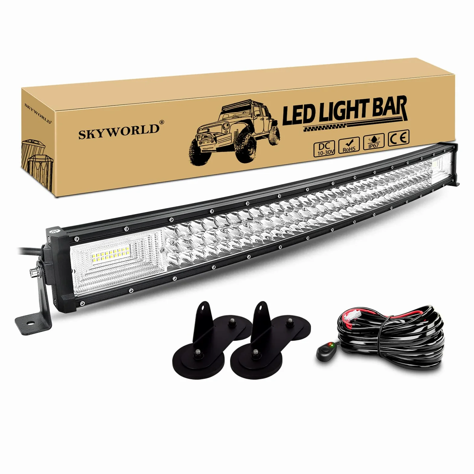 SKYWORLD Barra Led 4x4, 82 cm 405W Barras Led Coche Curvas Faro Led Focos Led Barras de Luz Led con 2 Soportes de montaje magnéticos para Tractor SUV ATV UTV Off-road arnés de cableado