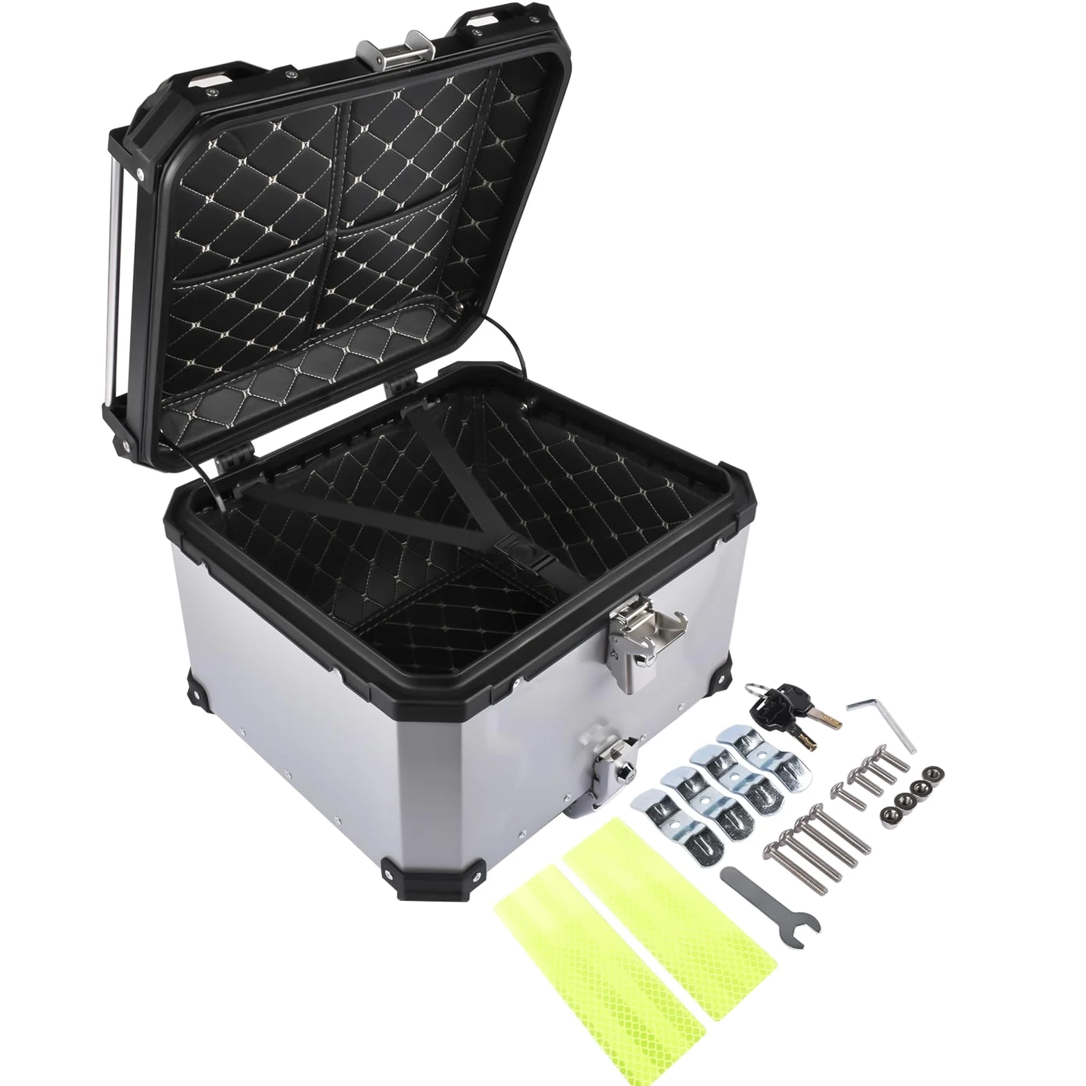 Bisenya 55l Motocicleta Top Case, Aluminio Motocicleta Tour Tail Box con Cerradura De Seguridad Plata Impermeable