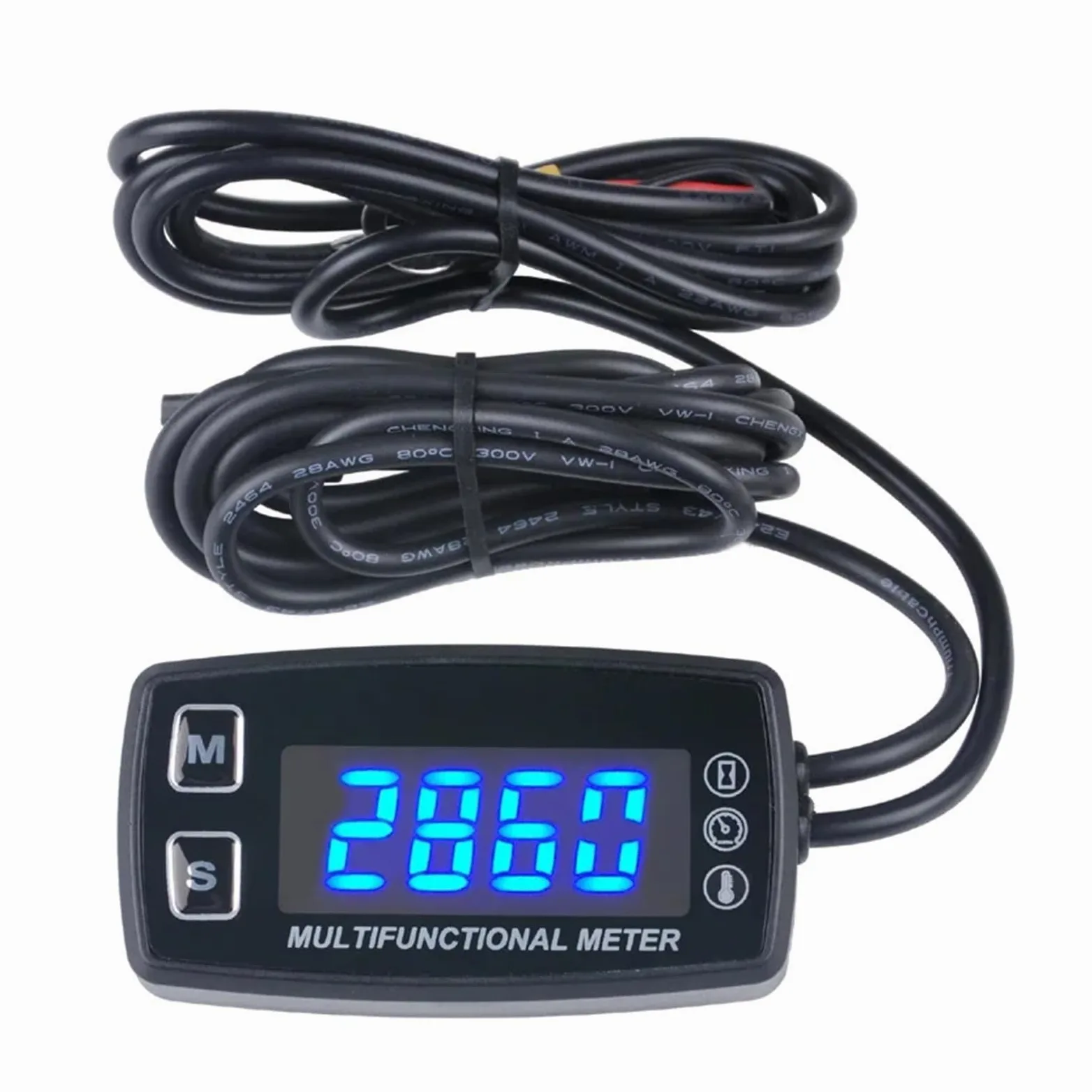 Pantalla Temperatura RPM Medidor Horas Motor LED Digital Recordatorio Mantenimiento Funcionamiento Alimentación Externa para Cortacésped Fueraborda Velocímetro Tacómetro