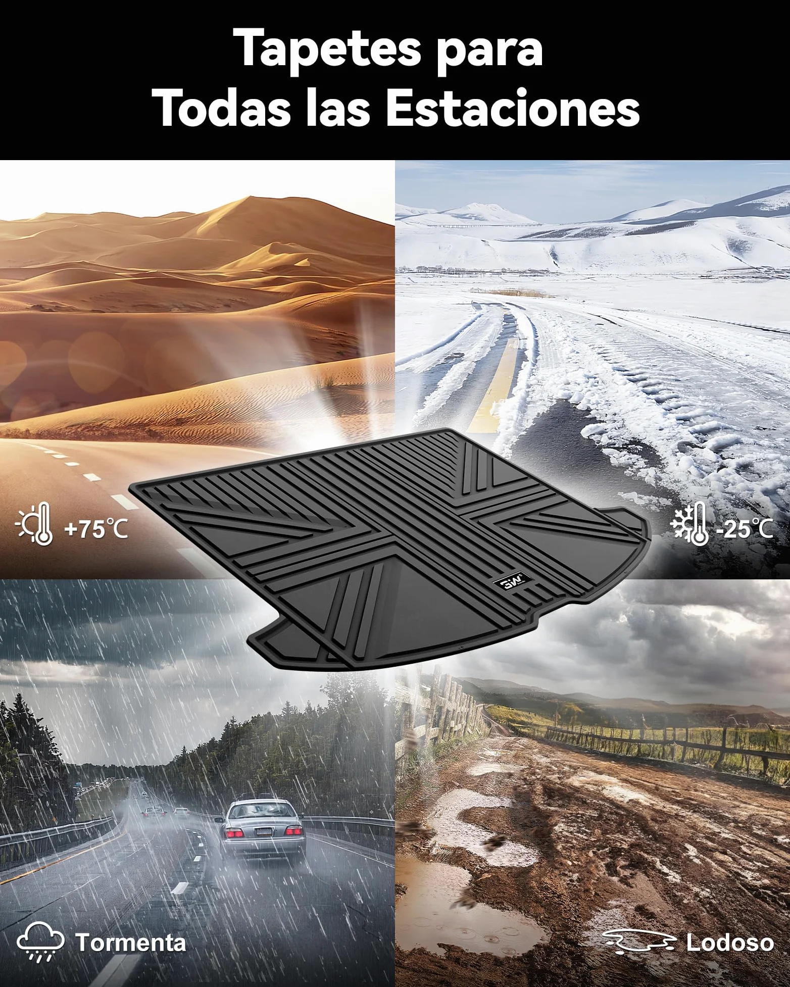 3W Alfombrilla Maletero de Coche para Mini Countryman F60 2017-2024, Protector de Maletero Personalizada de TPE para Todo Clima para Mini Countryman Juego Completo de Alfombrillas, Accesorios, Negro