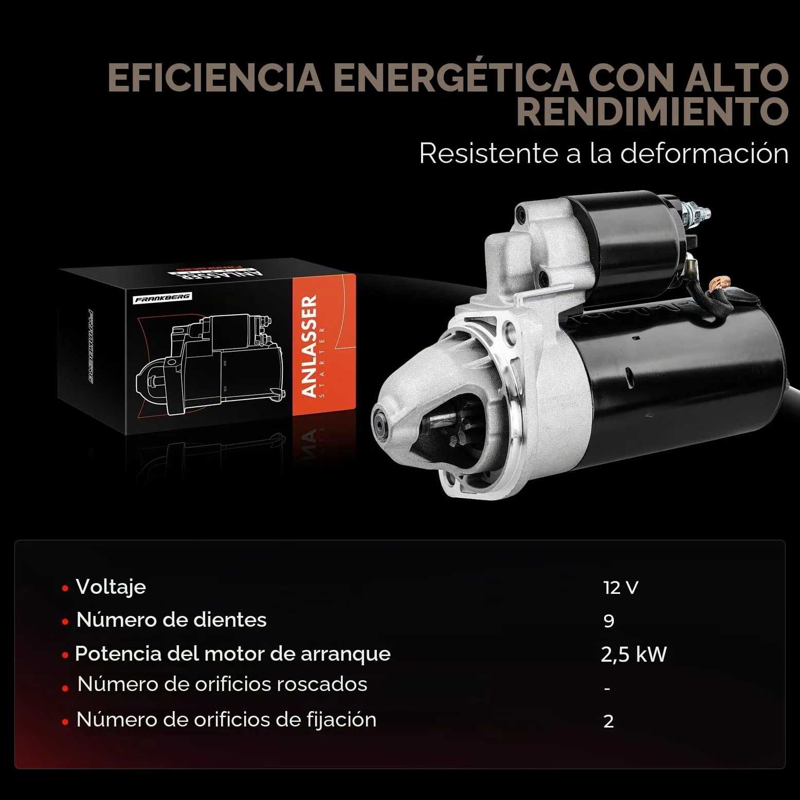 Frankberg Motor de arranque 25 kW 12 V 9 dientes 0001109031 | Compatible con: JCB TM180 JCB TM220 Kohler Motor Lombardini Motor