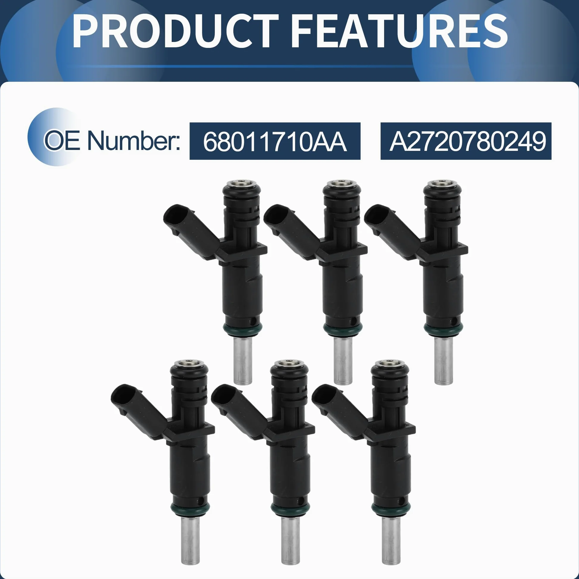 Inyector De Combustible Para Mercedes-Benz C230 2.5 05-14 6Pcs | Negro, Metal/Plástico, 68011710Aa, Para Mercedes-Benz W204, R230, W211, W212, Clk, Slk, Ml, R, Voltaje: 12V, Pines: 2