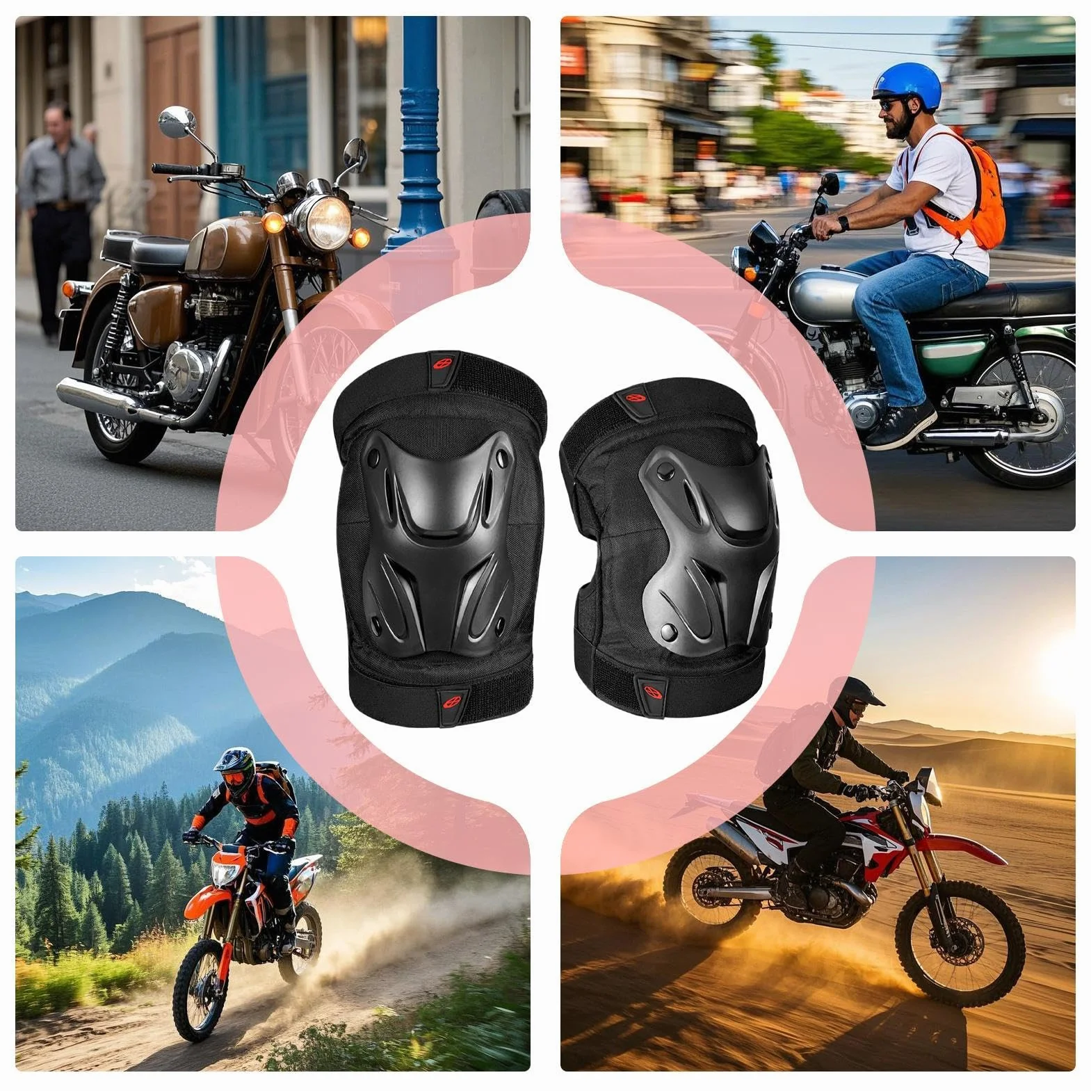 Protectores de rodilla de motocross, protectores de rodilla de motocicleta - Protectores ajustables, soportes para codos y rodillas, accesorios de motocicleta, equipo de protección contra