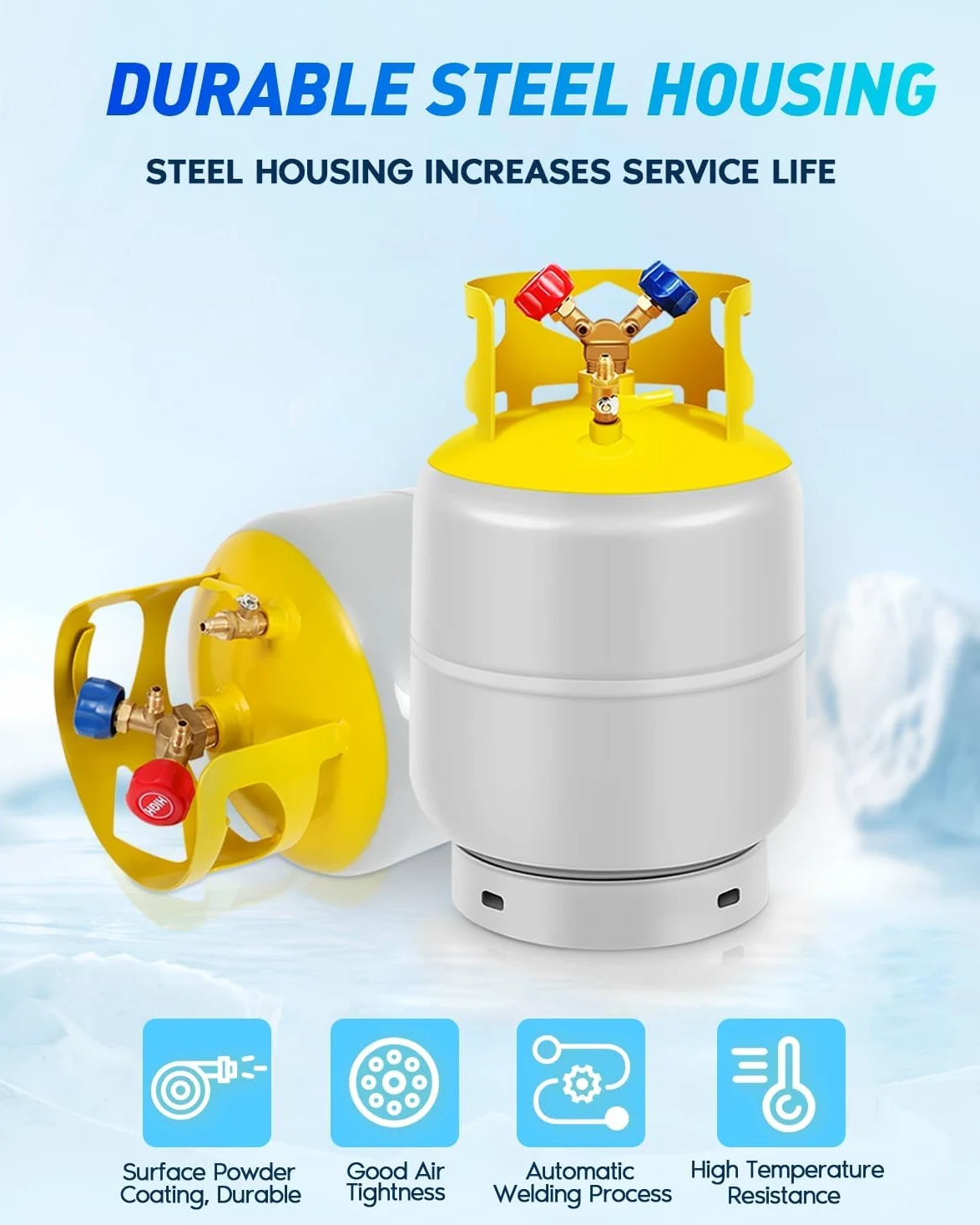 FAHKNS Tanque de recuperación de refrigerante de 30 Libras con válvula en Y SAE de 1/4, Tanque cilíndrico Reutilizable sin Interruptor Flotante R12 R22, R134A, R410A, etc. Tanque de recuperación de