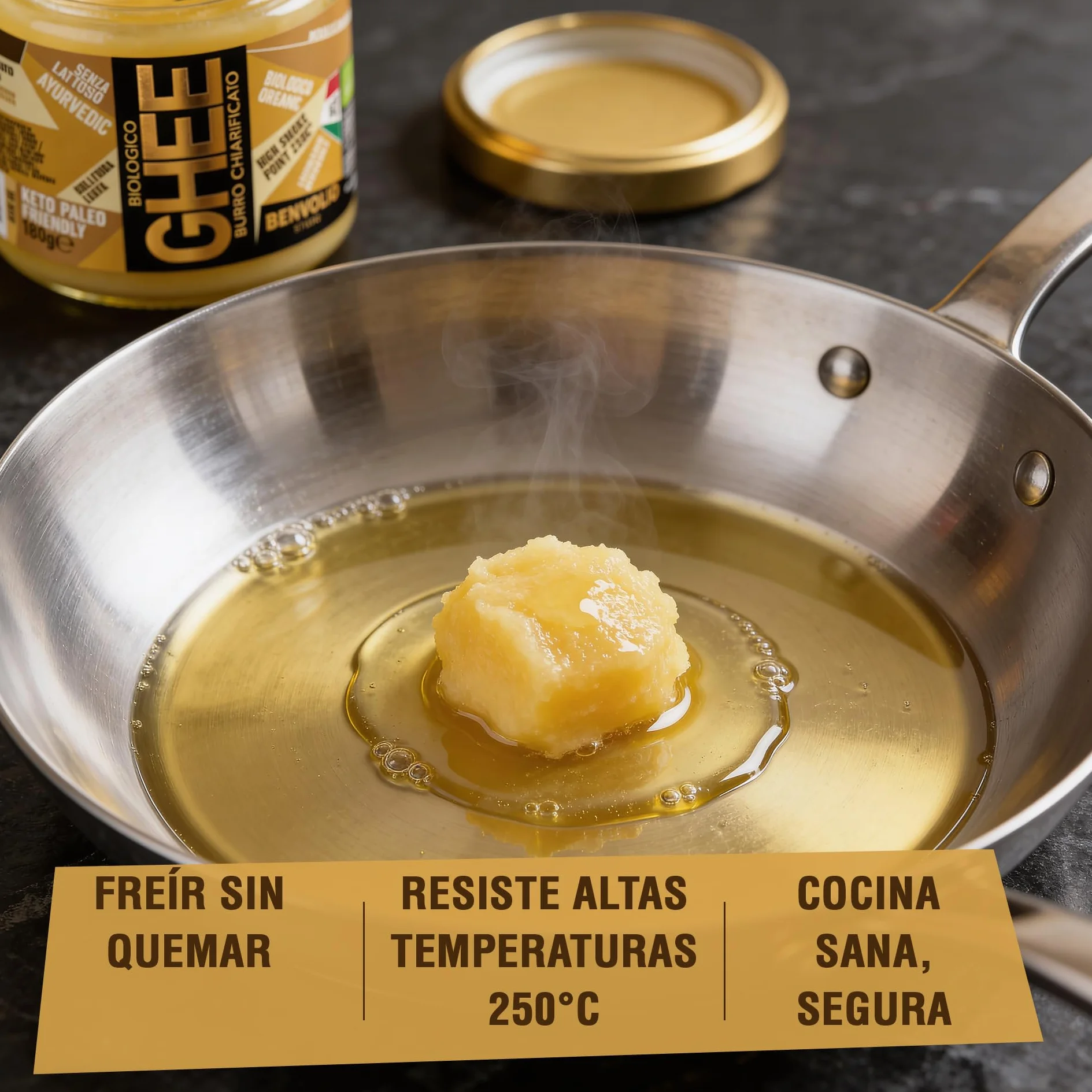 Benvolio Ghee Mantequilla Clarificada Ecológica 180g Italiana Sin Lactosa Alto Punto de Humo 250°C