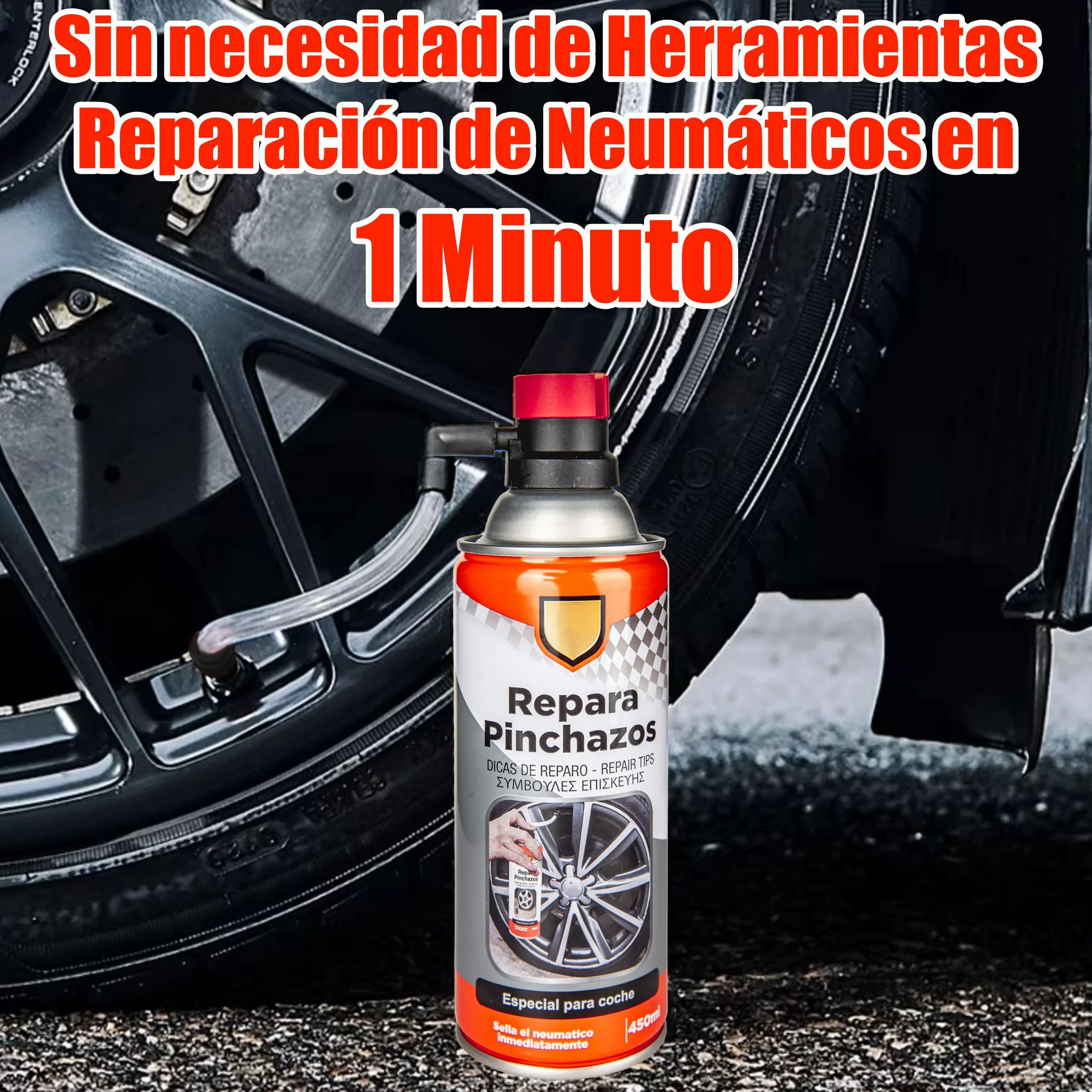 Kit Repara Pinchazos Especial para Coche 450ml Sella el Neumatico Inmediatamente - Sellador Emergencia para Reparar Ruedas (2)
