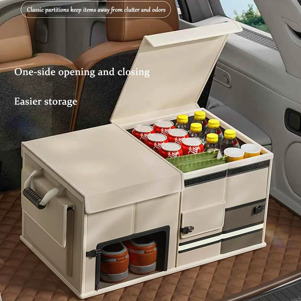 Organizador de maletero de coche, plegable, impermeable, organizador de carga multicompartimento, capacidad de 60 litros para almacenamiento automotriz y organización de vehículos