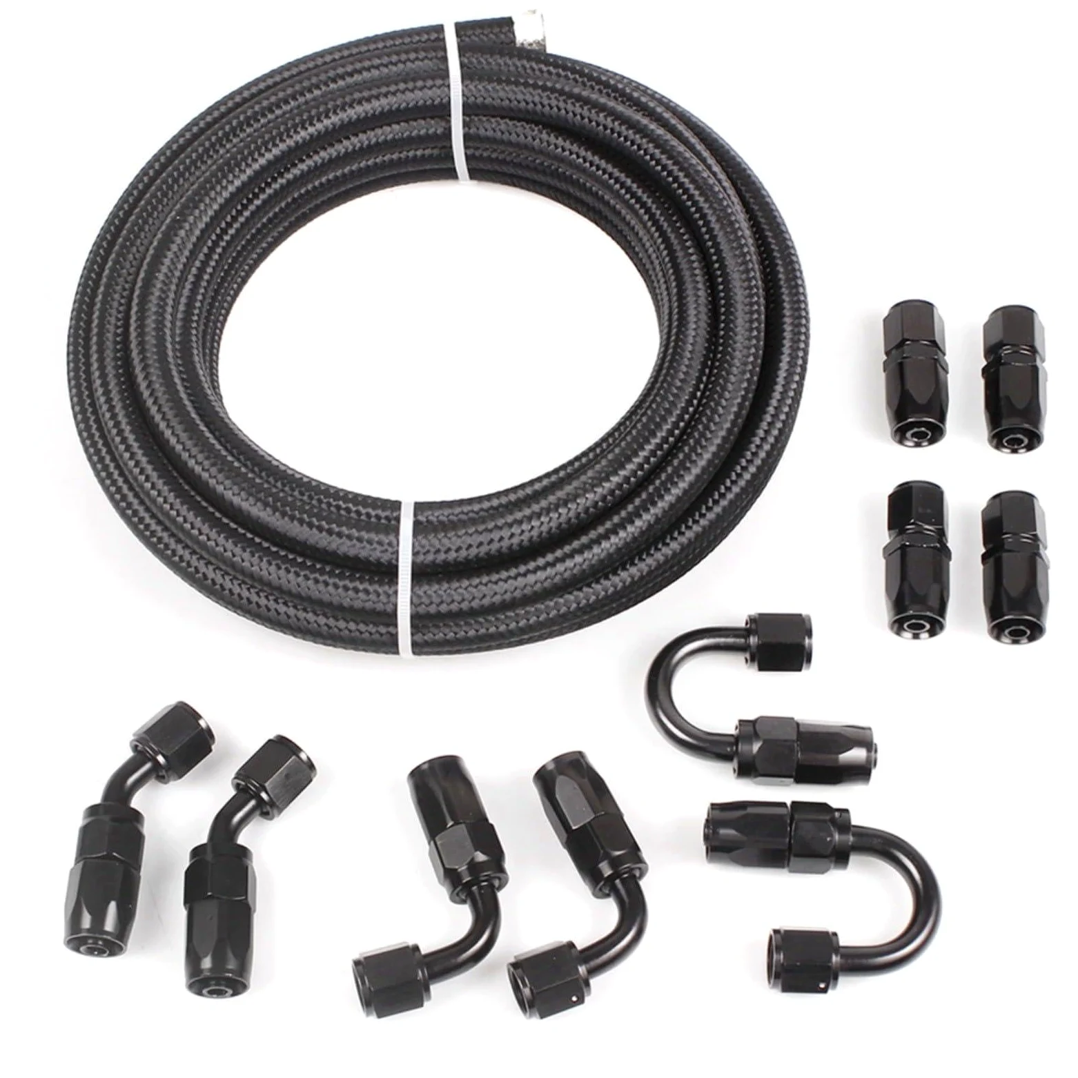 Juego de mangueras de nailon y acero inoxidable AN6, 6 m, para trenzadas, con 10 accesorios para aceite, combustible, hidráulica, color negro