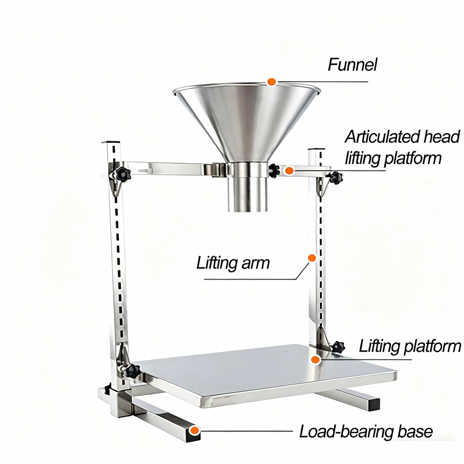 MObyat Embudo De Llenado Manual, Tolva De Alimentación De Acero Inoxidable 304 con Soporte, Bandeja Elevable Ajustable, Diseño De Boca Ancha, Tamaño del Puerto De Descarga De 6 Cm (Opcional)