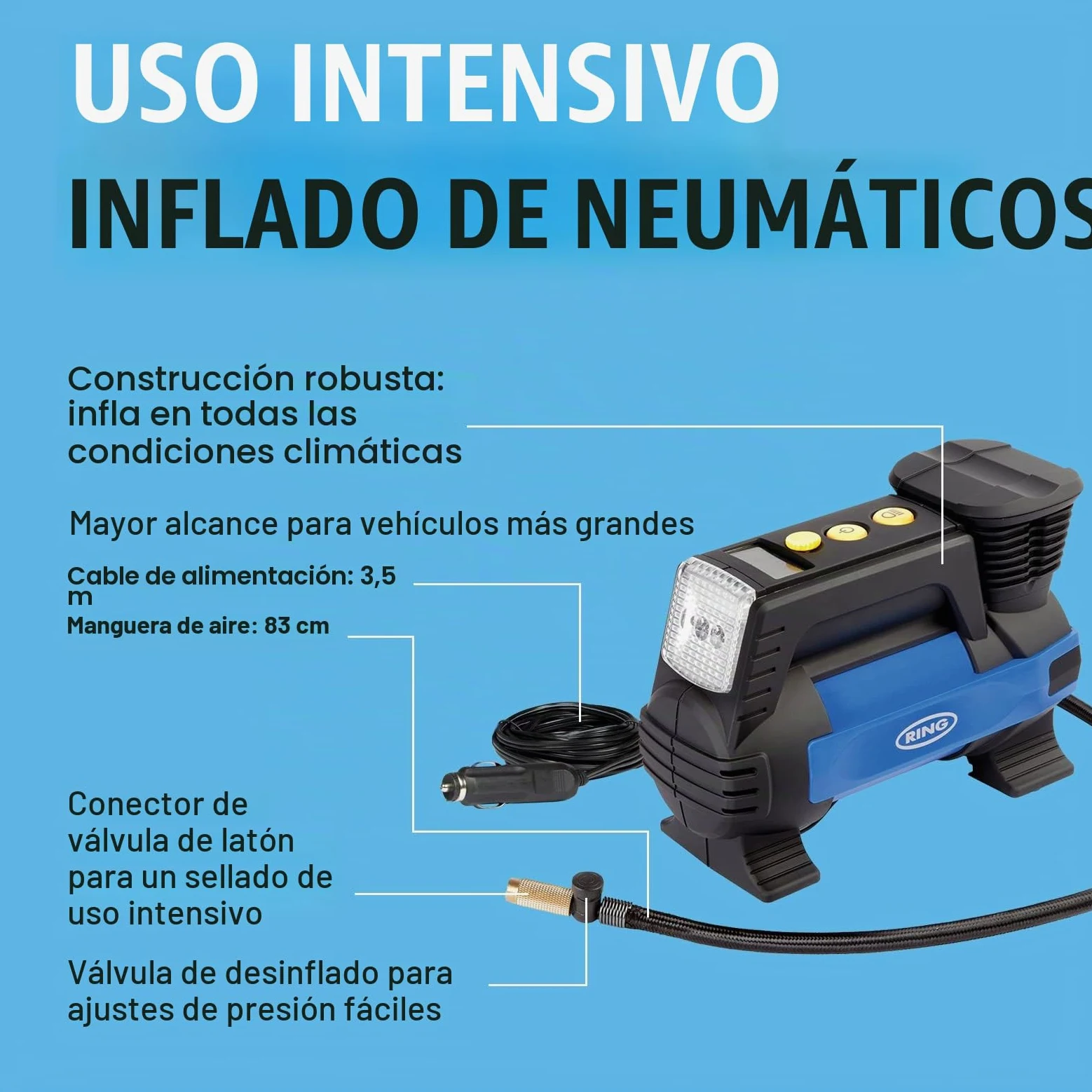 Ring Automotive RAC820 Inflador de ruedas digital, 12 V