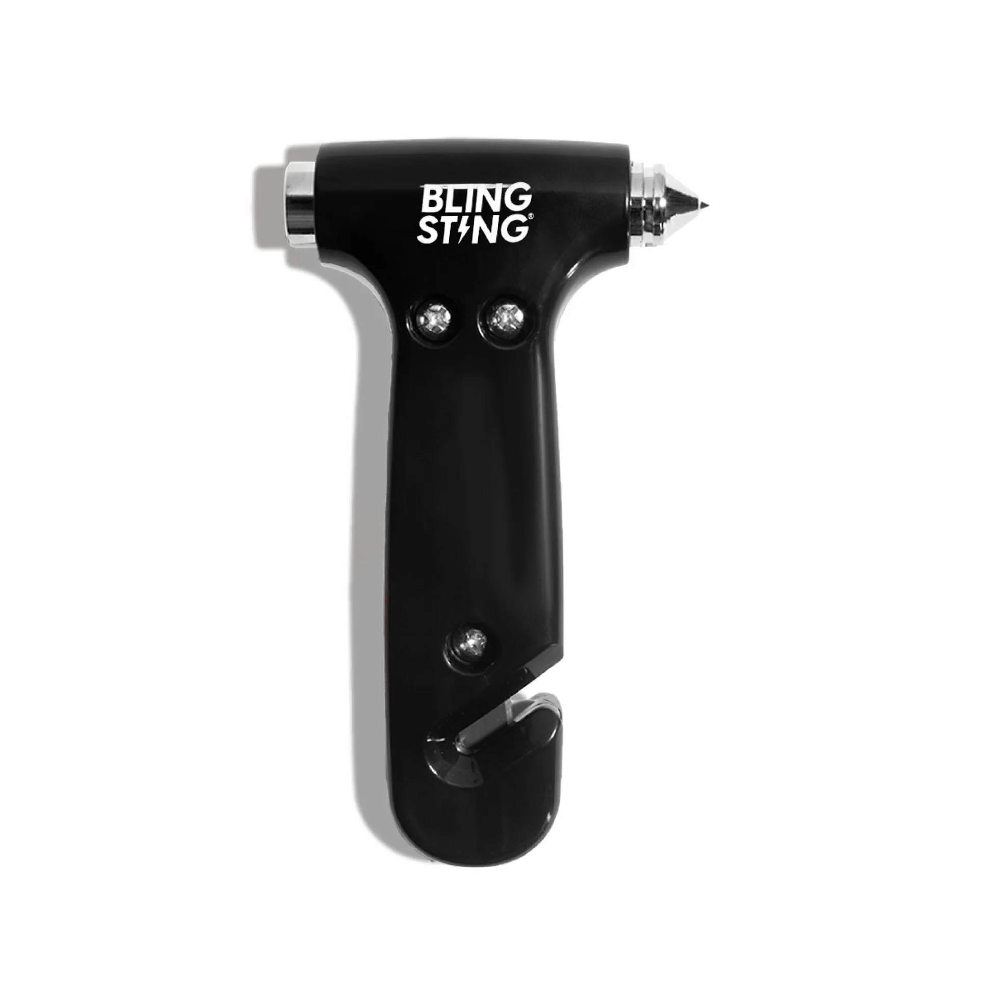 BLINGSTING Martillo de seguridad, herramienta de escape automotriz de emergencia con interruptor de ventana, cortador de cinturón de seguridad y correa ajustable para visera de coche, rompedor de