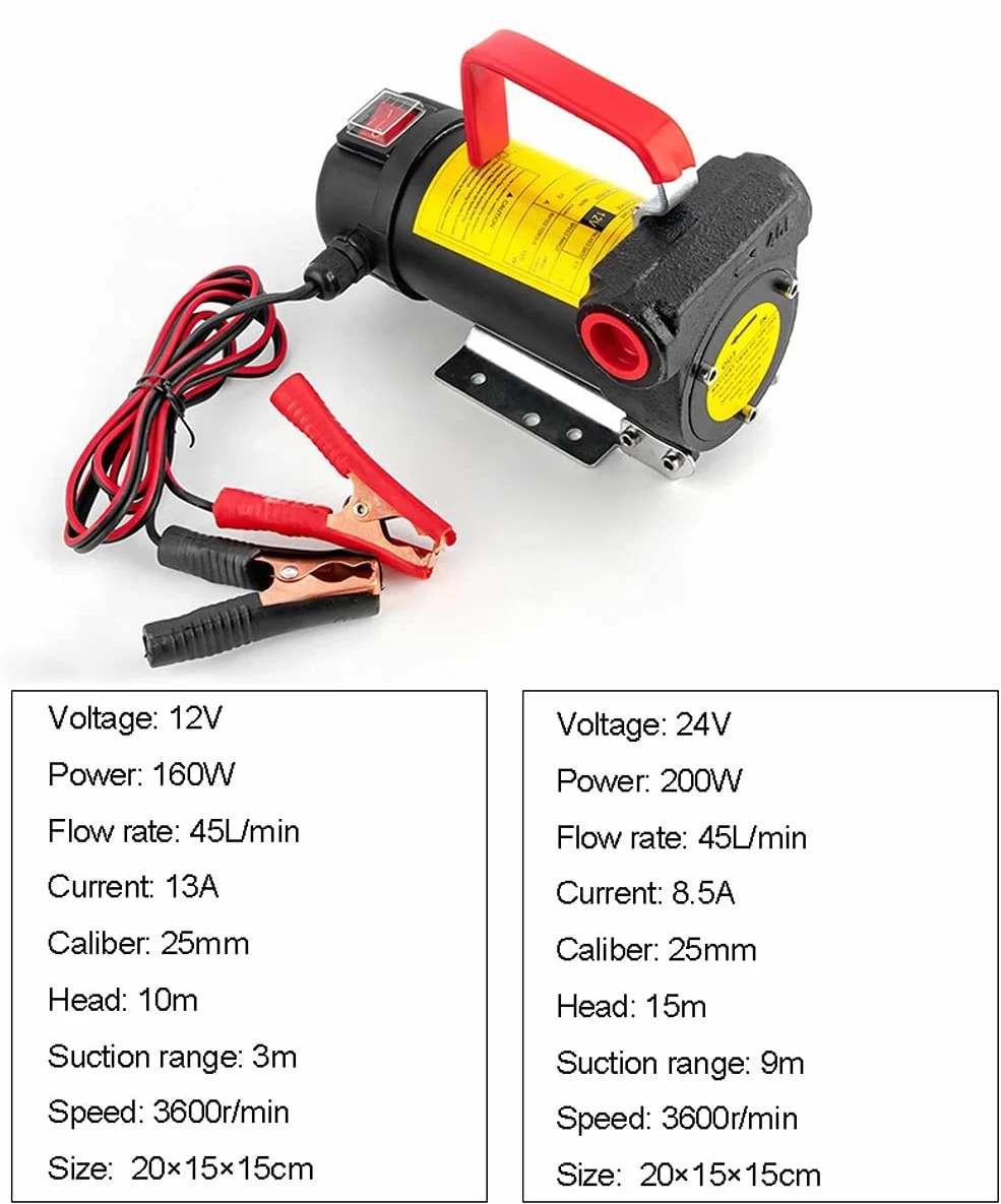 Bomba Trasvase Gasoil Diesel 12V, 24V, Bomba Eléctrica Extractor de Aceite, Bomba de Transferencia de Combustible Diesel Gasóleo Queroseno - Autocebante, 45L/min, 3600rpm (Size : 24V)