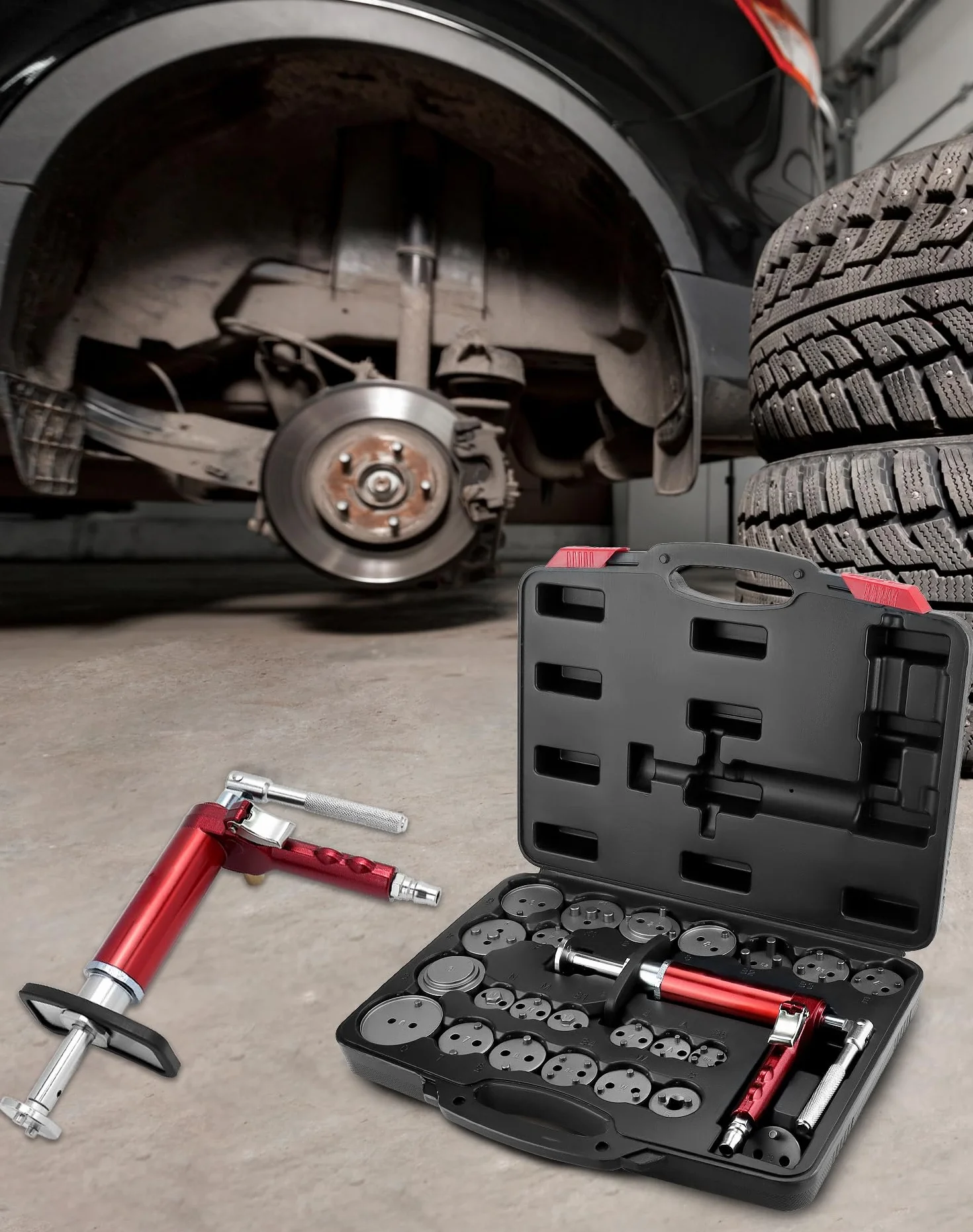 QWORK® 24 Piezas Juego de restablecimiento de pistón de Freno neumático, con Estuche, Adecuado para la mayoría de los automóviles