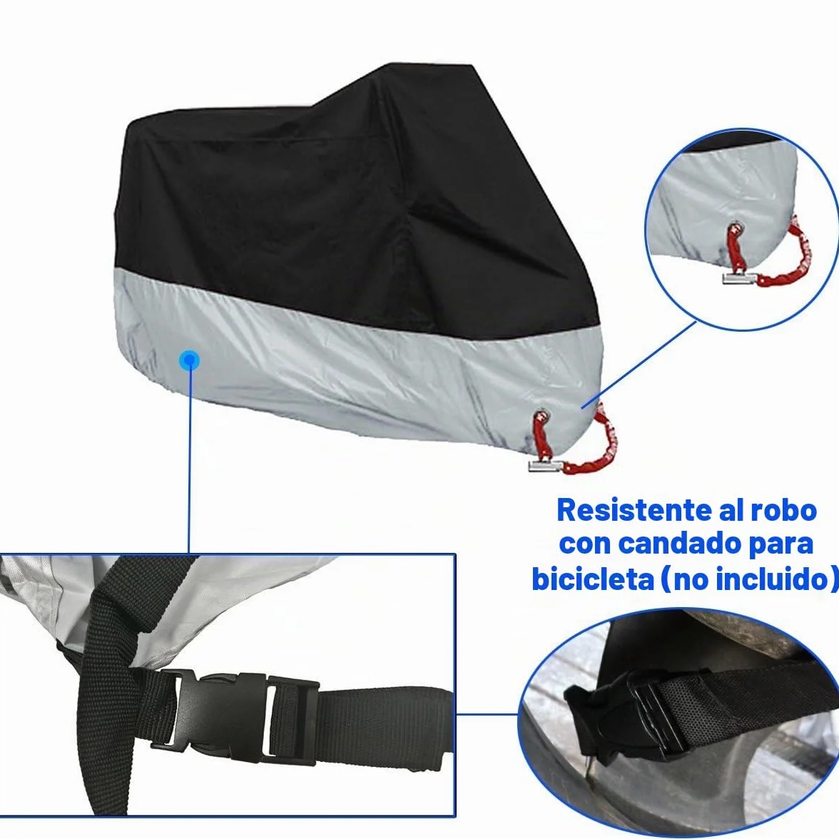 Funda para Moto 190T Cubierta 4XL Impermeable Agujeros de la Cerradura de Motocicleta Plateado y Negro Motorcycle Cover Talla XXXXL