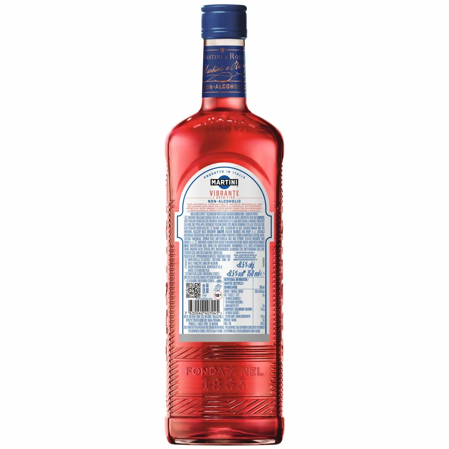MARTINI Vibrante Aperitivo sin Alcohol 75cl con Infusión de Botánicos Superiores