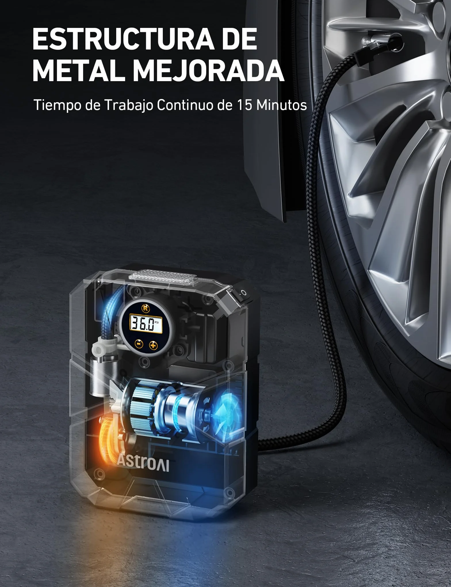 AstroAI Inflador Ruedas Coche Digital 12V, Compresor Aire Portátil 150 PSI, Hinchador Neumáticos Eléctrico Multiuso con Pantalla LCD y Luz LED Apagado Automático para Coche, Bicicleta, Moto y Etc.