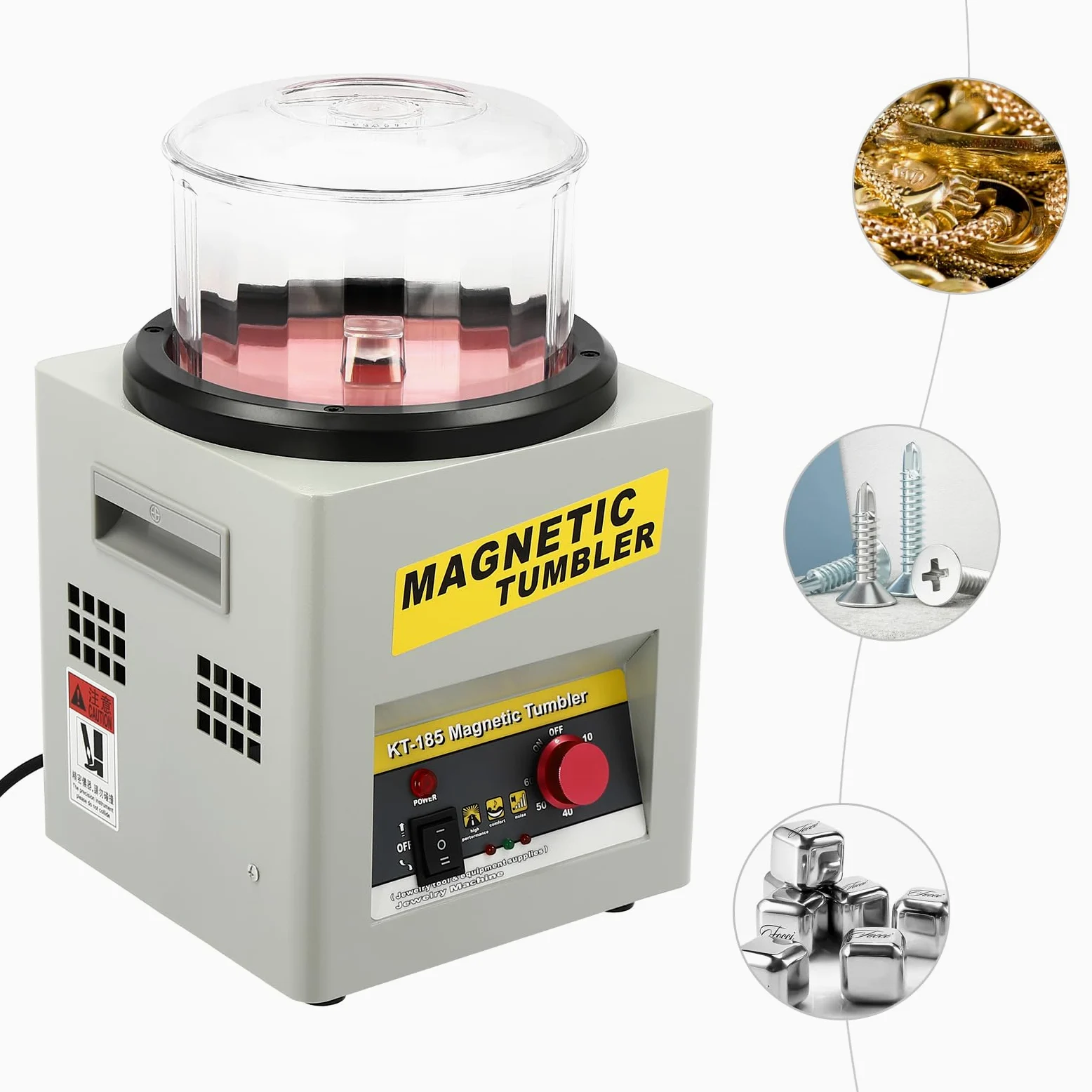 Pulidora magnética de rodillo, máquina de acabado magnético reversible, pulidora de joyas con control de tiempo, adecuada para talleres y pequeños proyectos de joyería