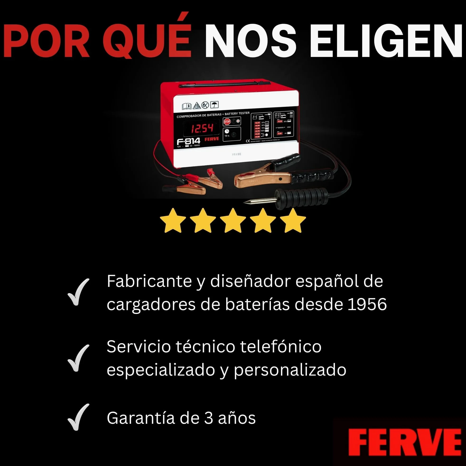 Ferve F-814 Comprobador de Baterías y Alternadores de 12V