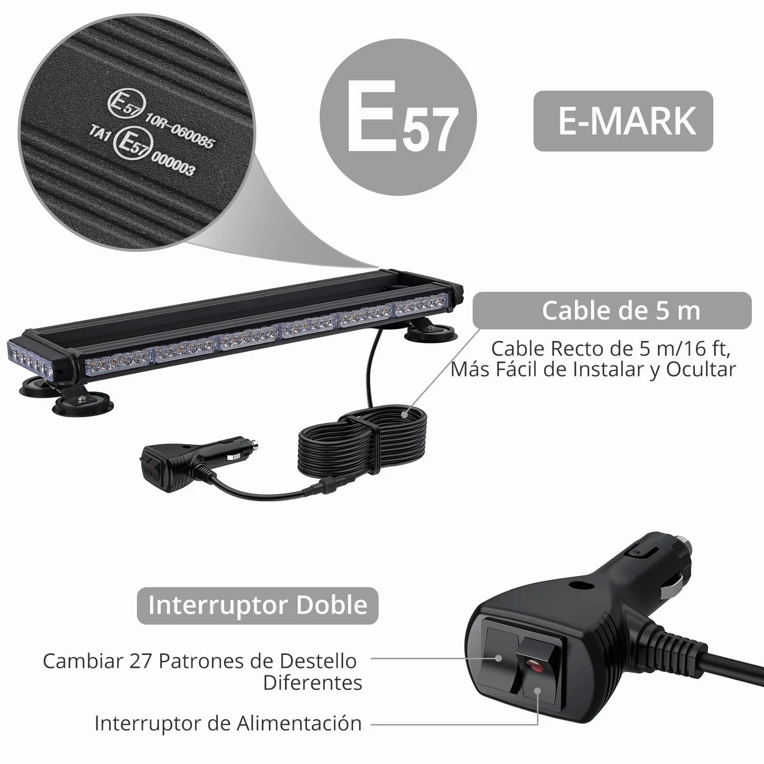 Justech 84LED Luz Estroboscópica Coche,84W Barra Luz de Emergencia,27 Modos Flash,IP65 Impermeable,Base Magnética,12 V/24 V Luces de Advertencia Ámbar con 5M Cable para Coche Camión Remolque
