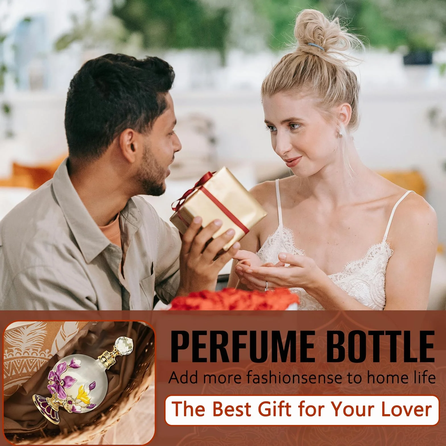 Joyeee Botellas de perfume de vidrio vacías 30 ml con magnolia rosa, frascos portátiles de aceite esencial vintage