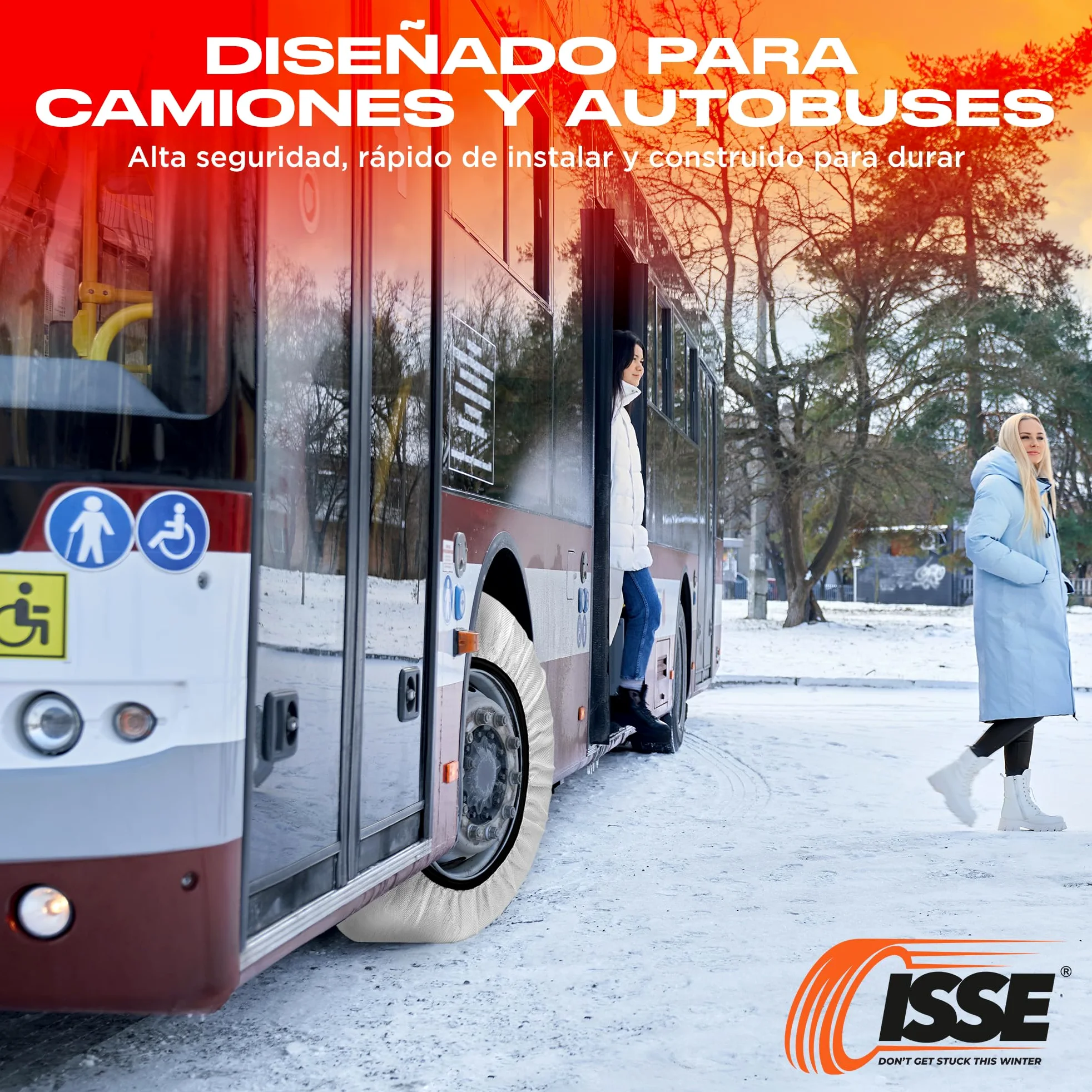 ISSE - Cadenas Camión Nieve |T-110| Homologación EN 16662-1 - Cadenas Nieve Téxtiles Fáciles de Instalar - Cadenas Nieve y Hielo Camión Antideslizantes y Resistentes - Kit de 2 Cadenas + guantes