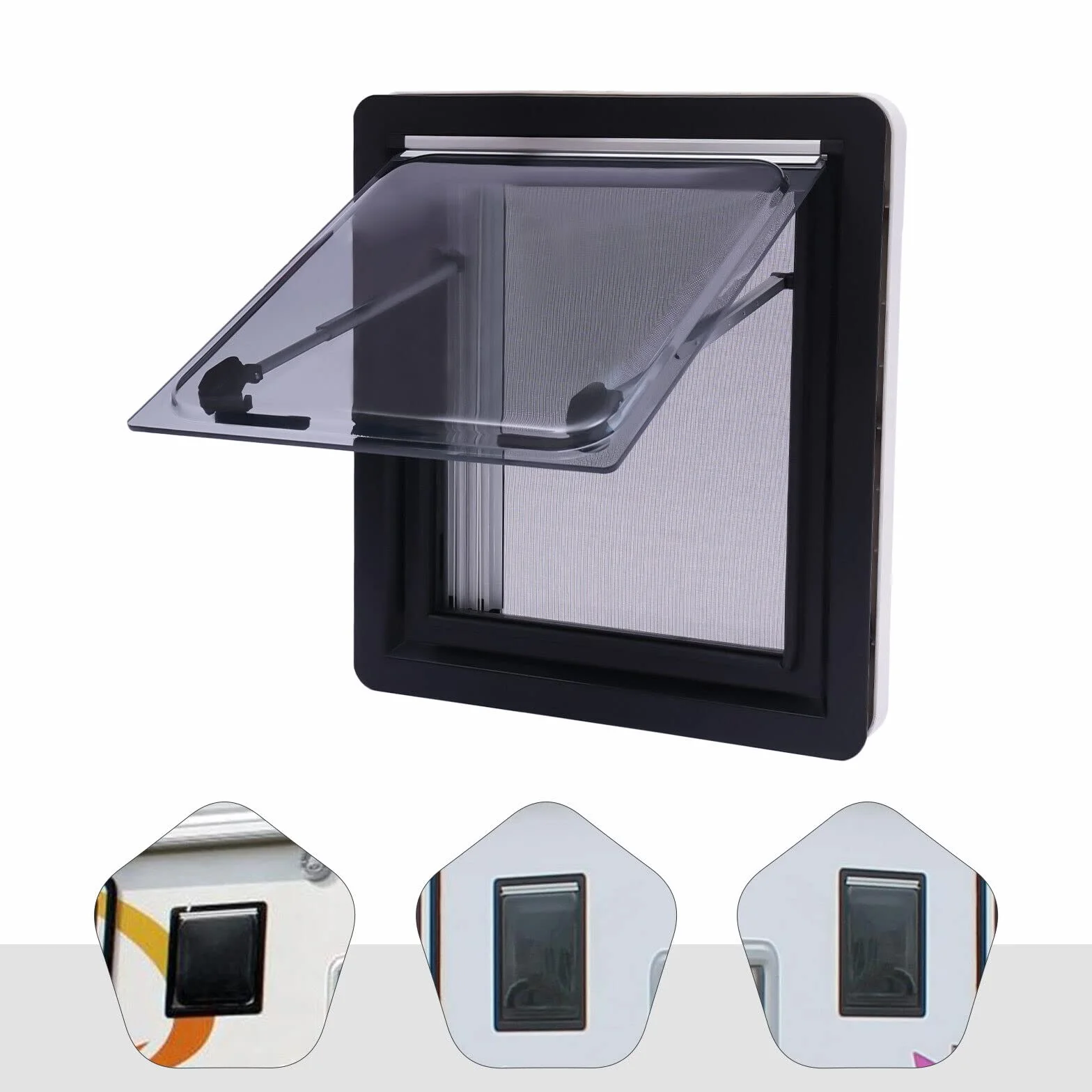 Ventana desplegable lateral, 45x50cm/90x50cm Ventana para autocaravana RV Ventana abatible externa con botón de presión para RV Caravana Camper Casa móvil con motor (45 x 50 cm)