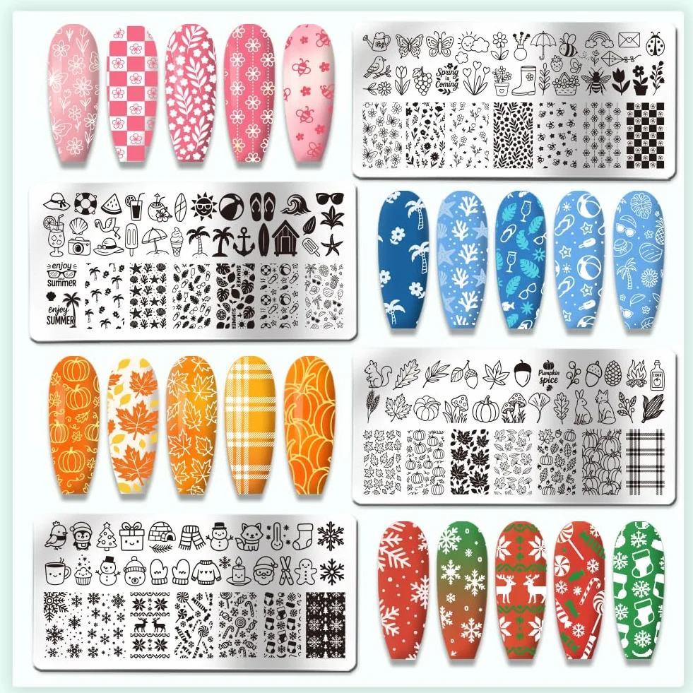 PH PandaHall 4 placas de estampado de uñas plantillas de arte de uñas mariposa verano primavera otoño invierno