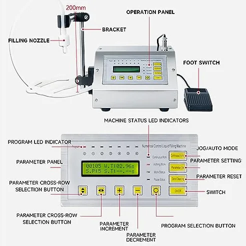 Llenadora eléctrica de líquidos con Pantalla LED y Bomba de diafragma para un llenado preciso y hermético de Botellas. Ideal para jugos, perfumes y Alcohol.