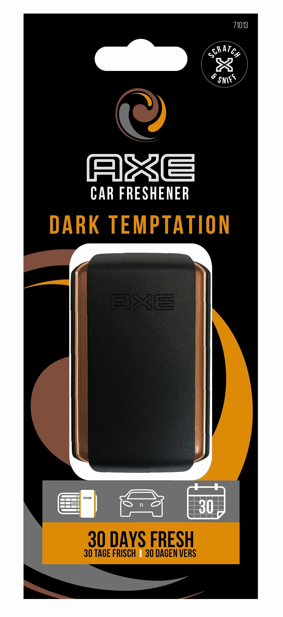 AXE Ambientador de Coche para Rejilla - 30 Días de Frescura Intensa con Fragancia Dark Temptation - Diseño Elegante, Discreto y Duradero para un Viaje Refrescante y Sofisticado