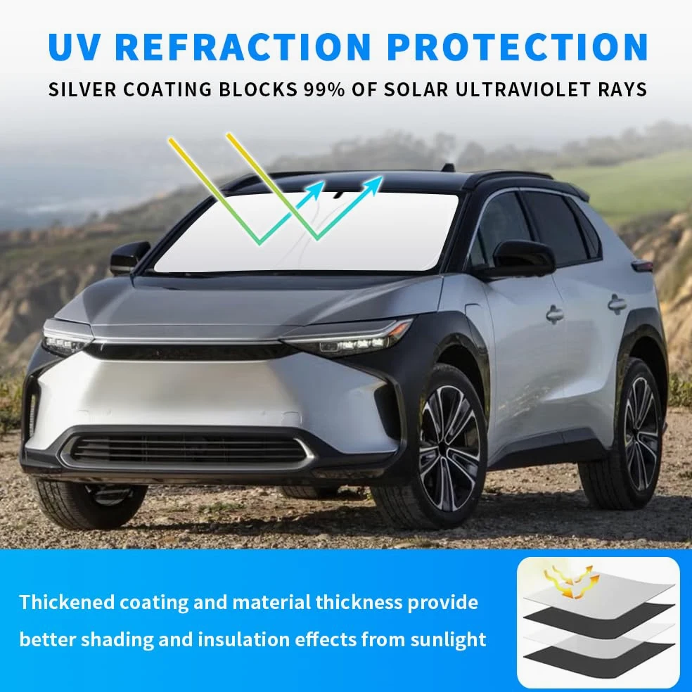 Parasol para Parabrisas Delantero, Ajuste Personalizado, Compatible con Parasol, Plegable, Reflector de Rayos UV, Protector de Visera Solar, Accesorios, Cubierta Reflectante (para Toyota BZ4X)
