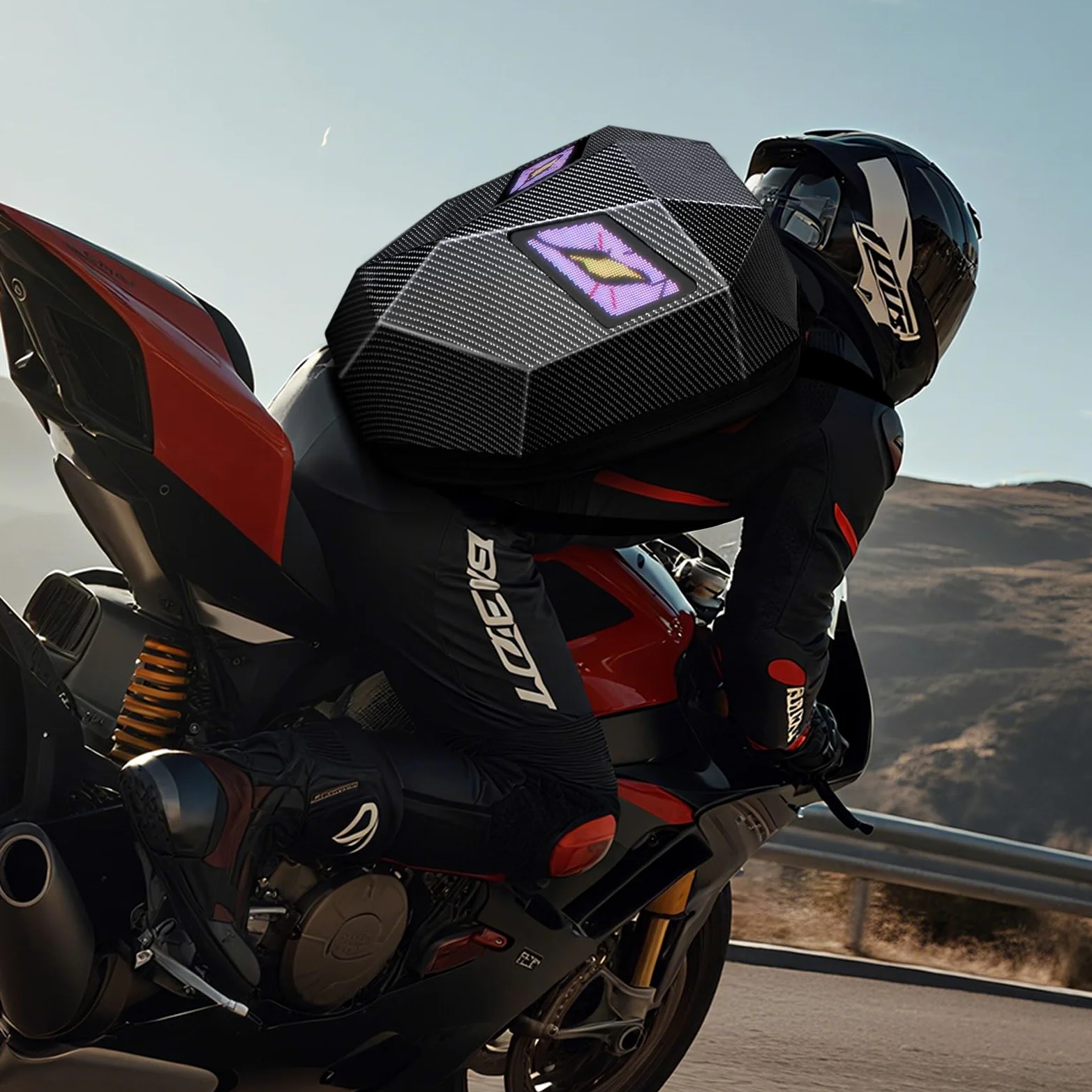 Mochila LED Knight de 19 pulgadas para Motocicleta para Hombres, Mochila de Conducción de Carcasa Rígida, Bolsa para Portátil de Motocicleta Impermeable, Pantalla Programable DIY a Todo Color y