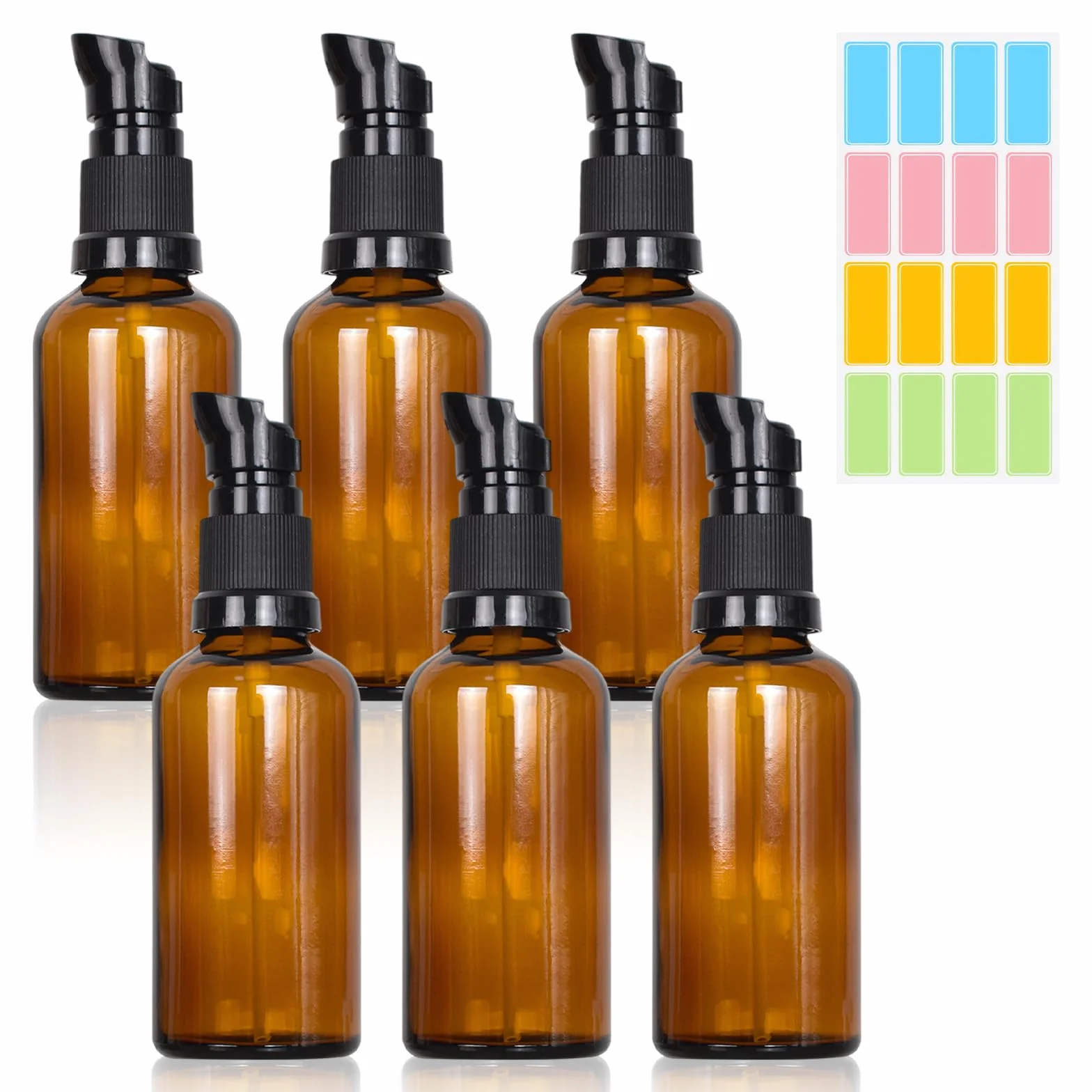 Botellas de Vidrio Marrón 50ml, Botellas de Loción de Vidrio Ámbar Rellenables con Etiqueta, Dispensador para Aceite Esencial