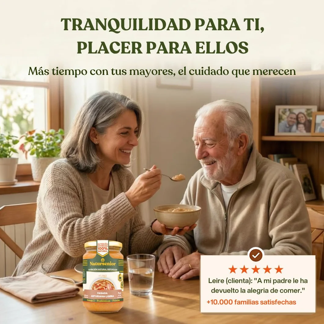 Natursenior Comida Triturada para Personas Mayores Pack Puré Fabada Asturiana Ligera 100% Natural Omega 3 Fibra Proteína 6 uds x 340g