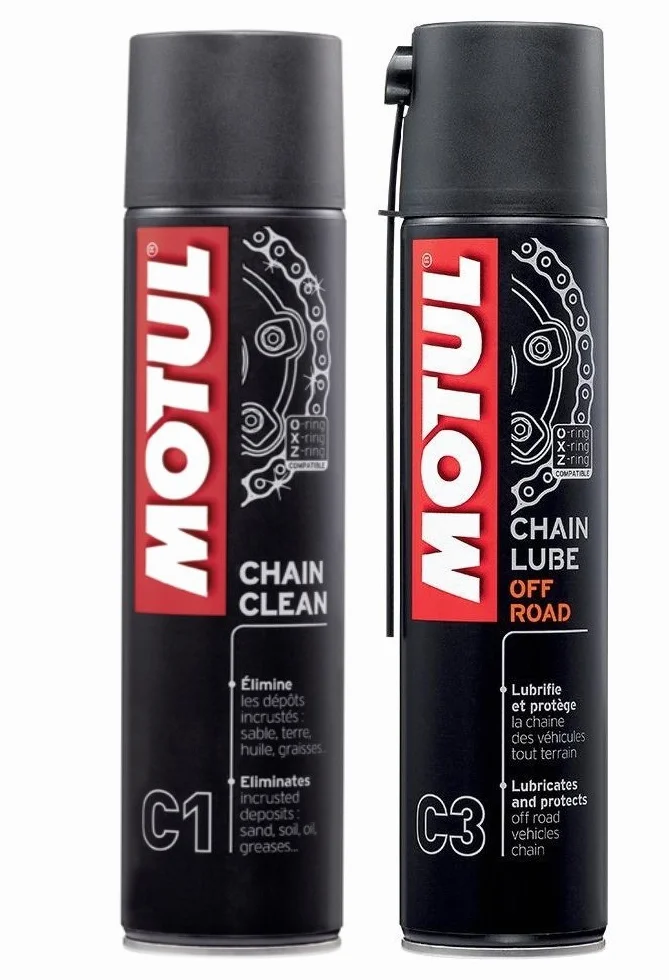 MOTUL Pack + Económico MC Care Spray Lubricante Cadena (C3) y Limpiador de Cadena (C1) Motos de Carretera.