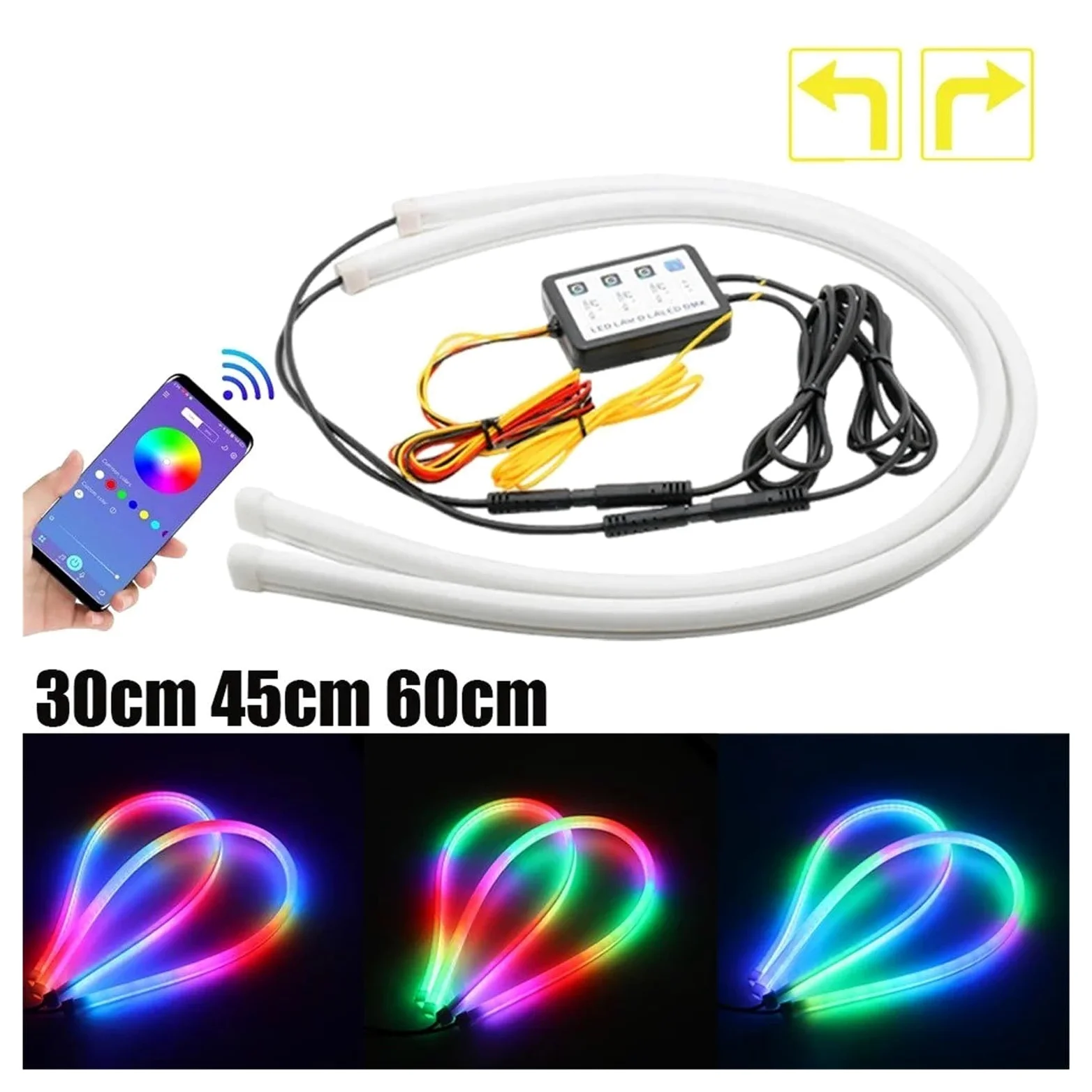 Kit halo para faross Tira Led RGB Drl Para Coche Luz Circulación Diurna Faros Luces Señal Giro Variable Aplicación 12V/Control Remoto Automóviles Faros Angel Eyes para coche