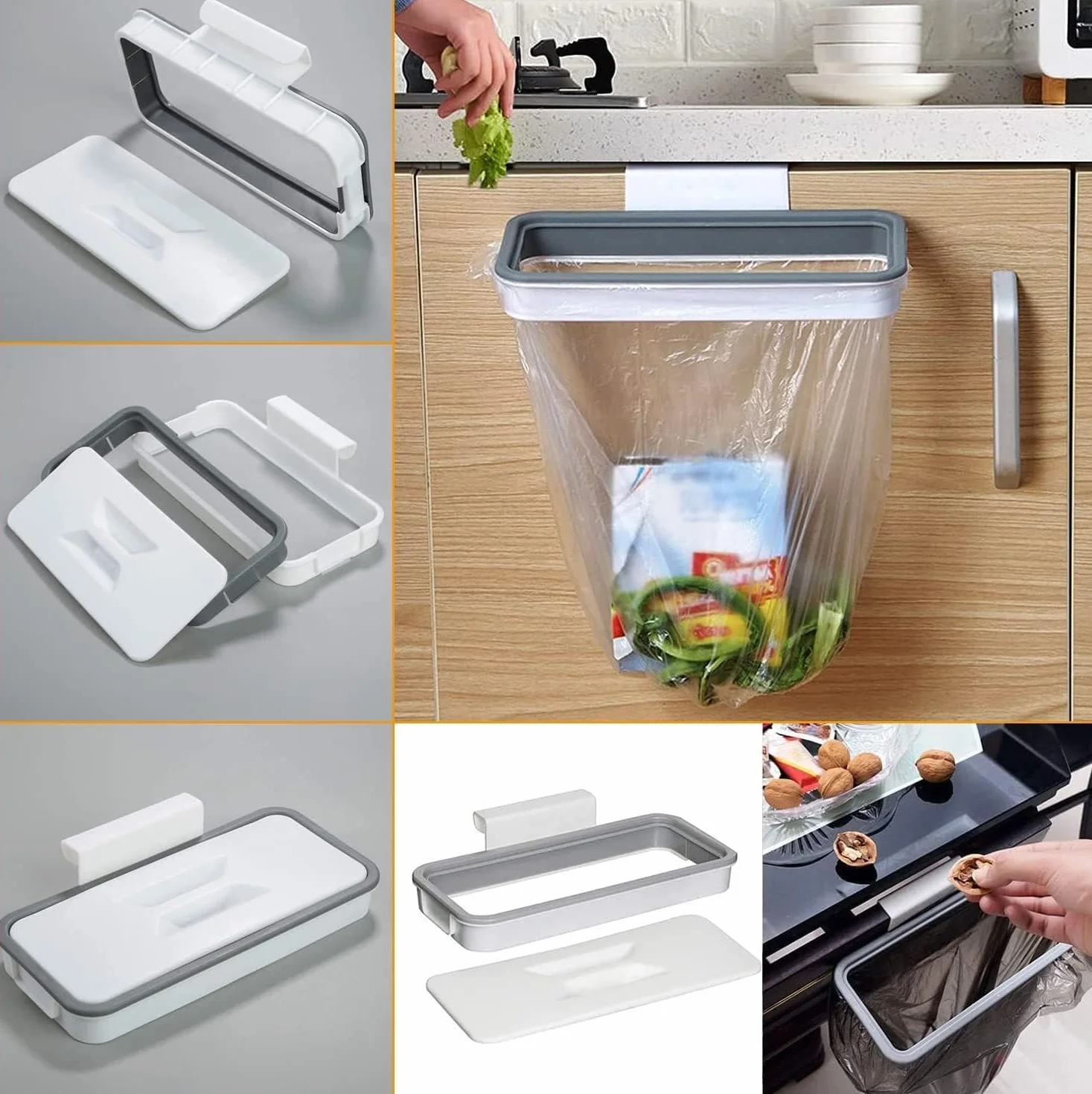 Sujeción para sacos residuos | Colgador para fundas de plástico | Gancho para cubo cajón caravana | Estructura mural para desechos | Contenedor plegable cocina