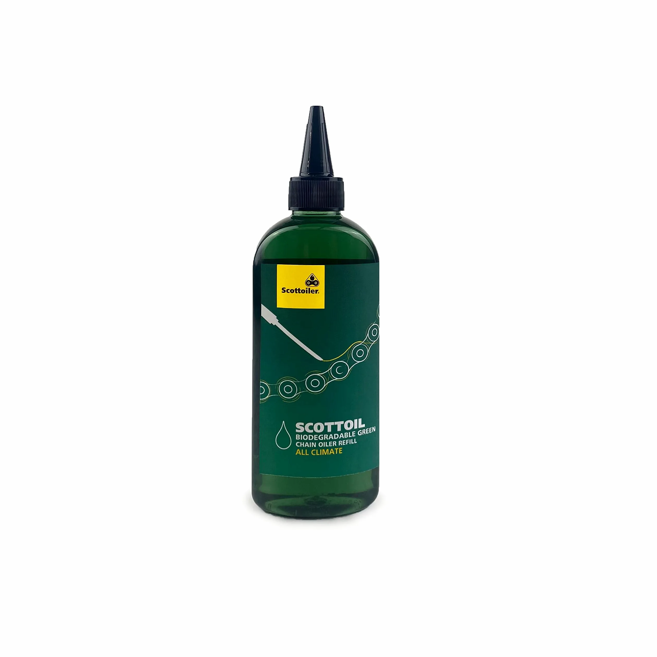 Sistema de lubricación automático de cadena de moto Scottoiler Essentials Micro vSystem & Inyector Dual Scorpion - Aplicador de Alimentación Dual con Bundle de Recarga de 250ml de Scottoil Verde Biode