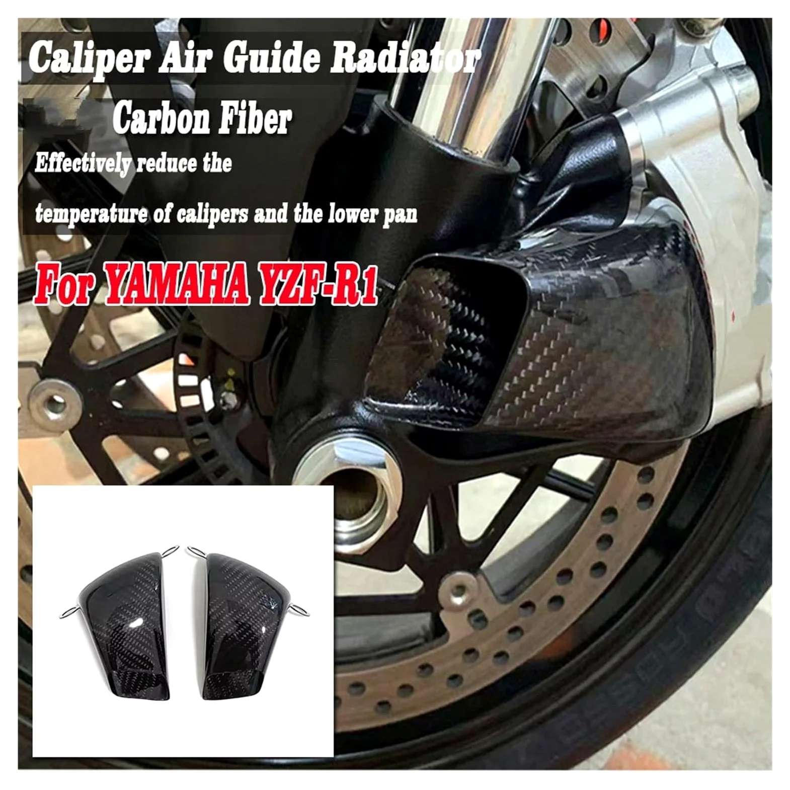 Ajuste para Yamaha YZF-R1 Accesorio Pinza de Fibra de Carbono Cubierta del radiador conductos de Aire Freno refrigeración disipador de Calor Enfriador de Pinza de Freno(Matte)