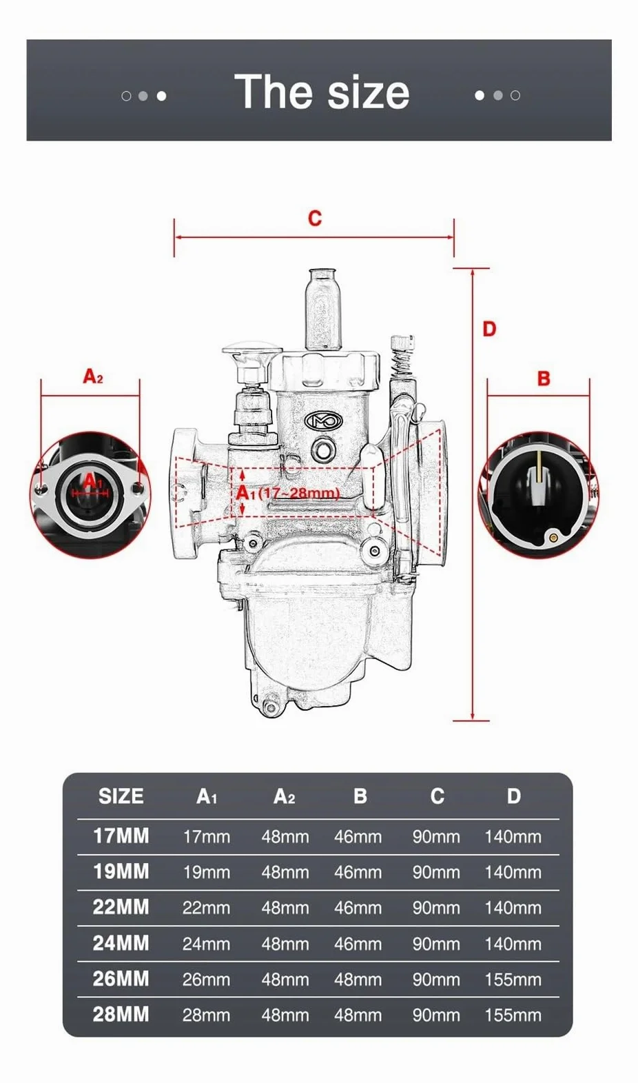 Motosierra Carburador Carburador De Motocicleta Para GY6 Para JOG Para DIO 50-250cc 2T 4T Carburadores PE Con Brida Motor 17 19 22 24 26 28mm(26mm)