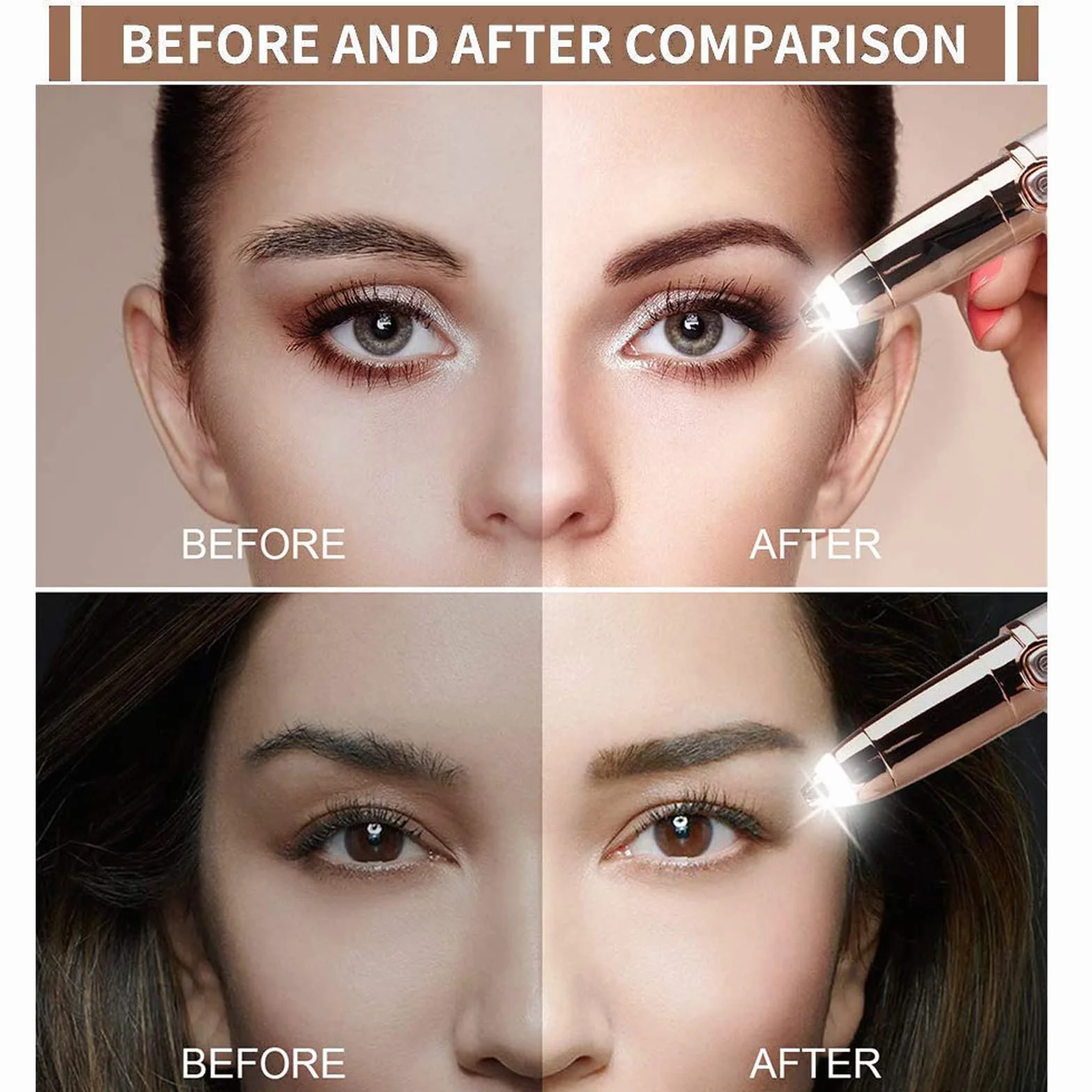 Depiladora Facial Mujer Recargable Impermeable Recortador de Cejas USB Portátil Sin Dolor Luz LED