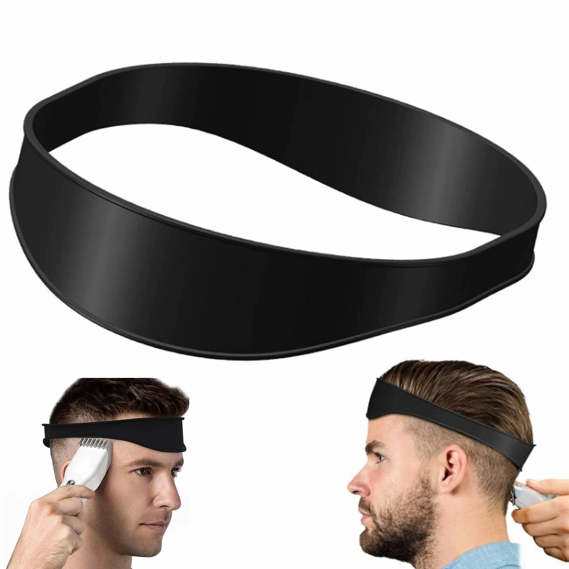 Banda de Corte de Pelo de Silicona, Guía Curvada para Afeitar, Plantilla de Afeitado Fácil, Autocorte de Cabello (Negro)