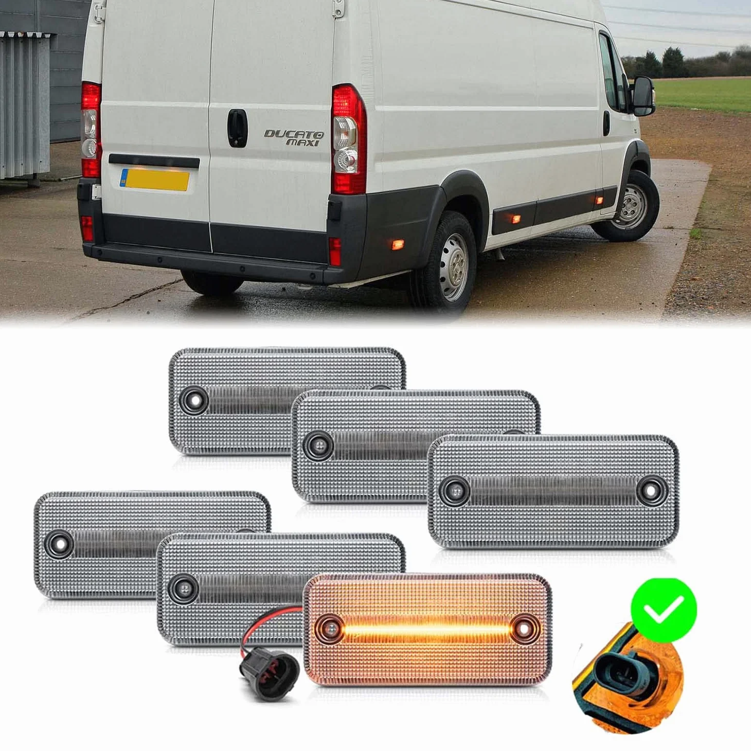 6 unids 12-24V LED marcador lateral luces para minibus Van 2006 en adelante Fiat Ducato Citroen Jumper Relay Peugeot Boxer I'veco Diario Lente transparente Led Sidemarker Truck Parking Light