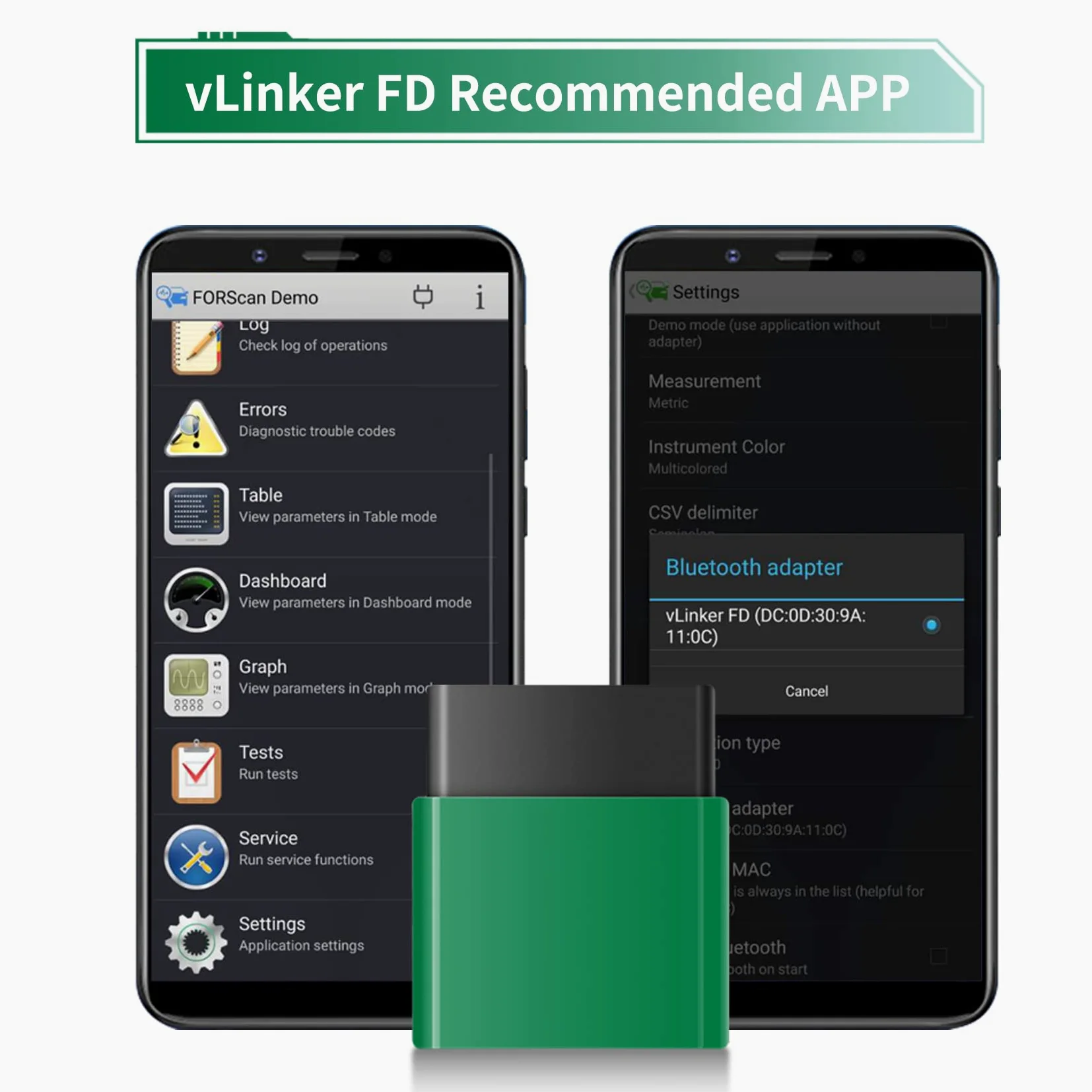 vLinker FD OBD2 Bluetooth Lector de códigos de Coche, OBD2 Escáner de diagnóstico para Android & Windows - Hecho para FORS-Can