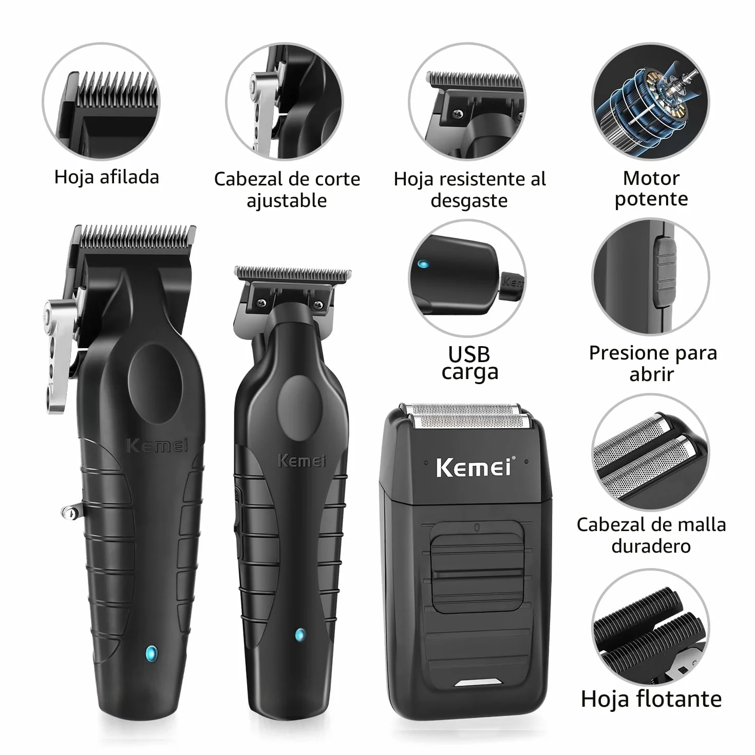 KEMEI Cortapelos Eléctrico Inalámbrico Hombre Máquina Cortar Pelo Trimmer Hoja en T