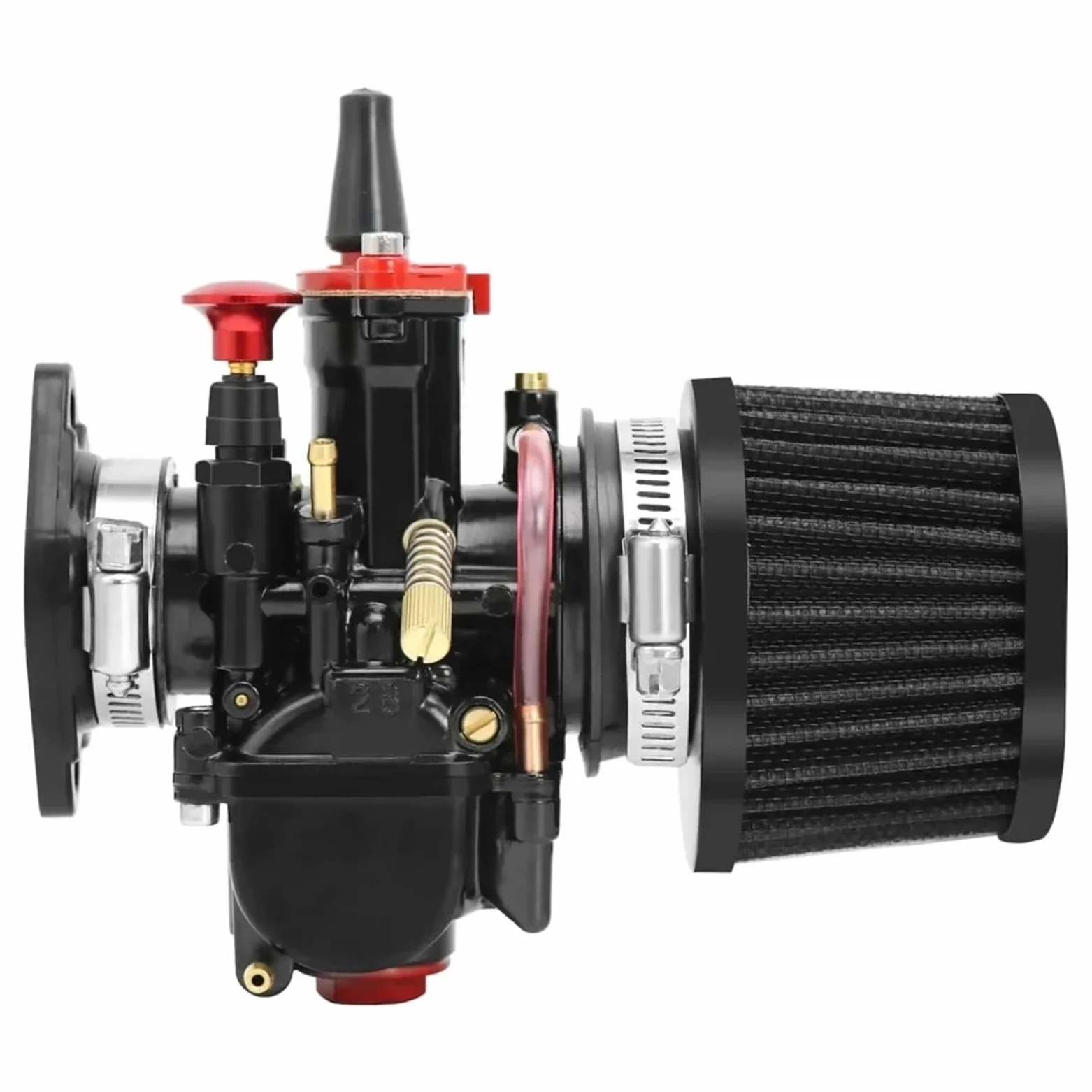 carburador de desbrozadora de gasolina Carburador para carburador para PWK con filtro de aire para adaptador colector admisión Tazón flotante visible Tubo codo guía(30mm Black Kit 2)
