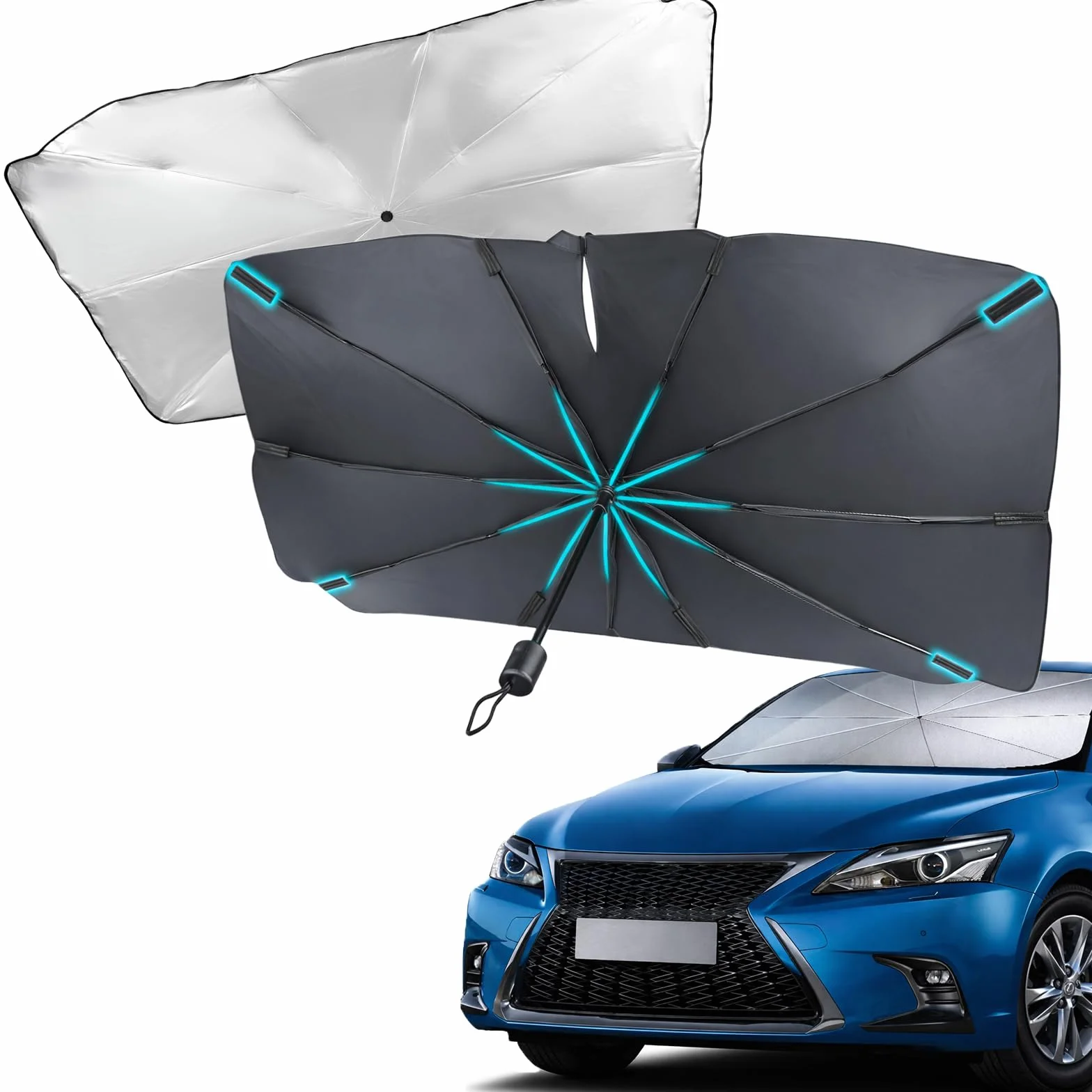 Parasol Delantero Coche Universal 130-140cm 68-80cm Protección UV Plegable Revestimiento Titanio