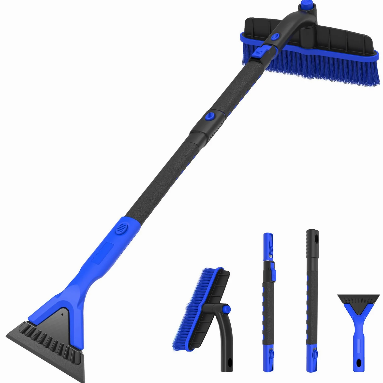Rascador de hielo de 47 pulgadas y cepillo de nieve extensible para parabrisas de coche, 2 en 1, cabezal de cepillo de nieve giratorio de 360° con agarre de espuma para Navidad, automóvil, camión, SUV