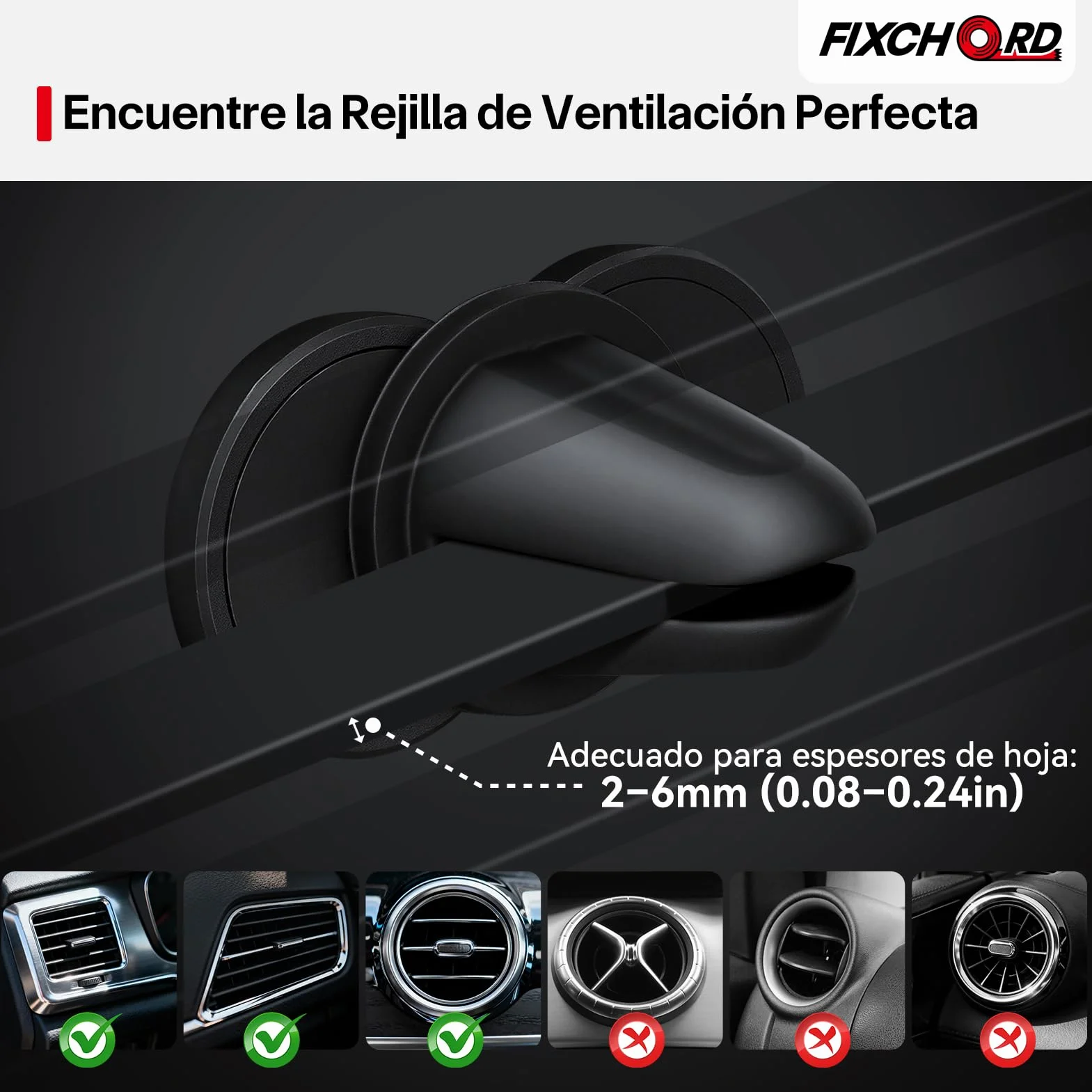 Soporte Magnético para Rejilla de Aire Acondicionado de Coche OOONO CO-Driver NO2, 1 Unidad de Soporte Magnético con Imanes Integrados Compatible con la Alarma de Radar OOONO NO2